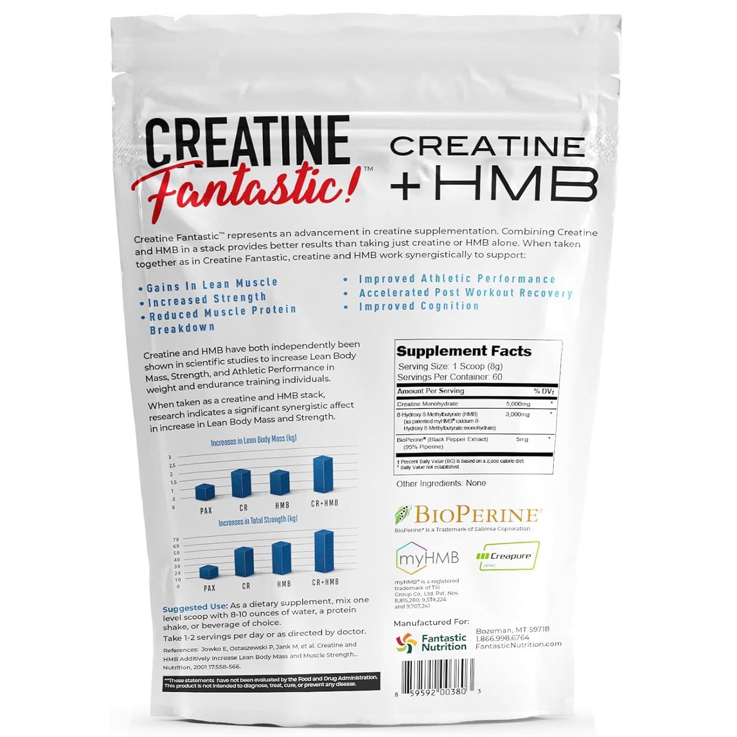 Fantastic Nutrition Creatine + HMB 490g on a fitness mat