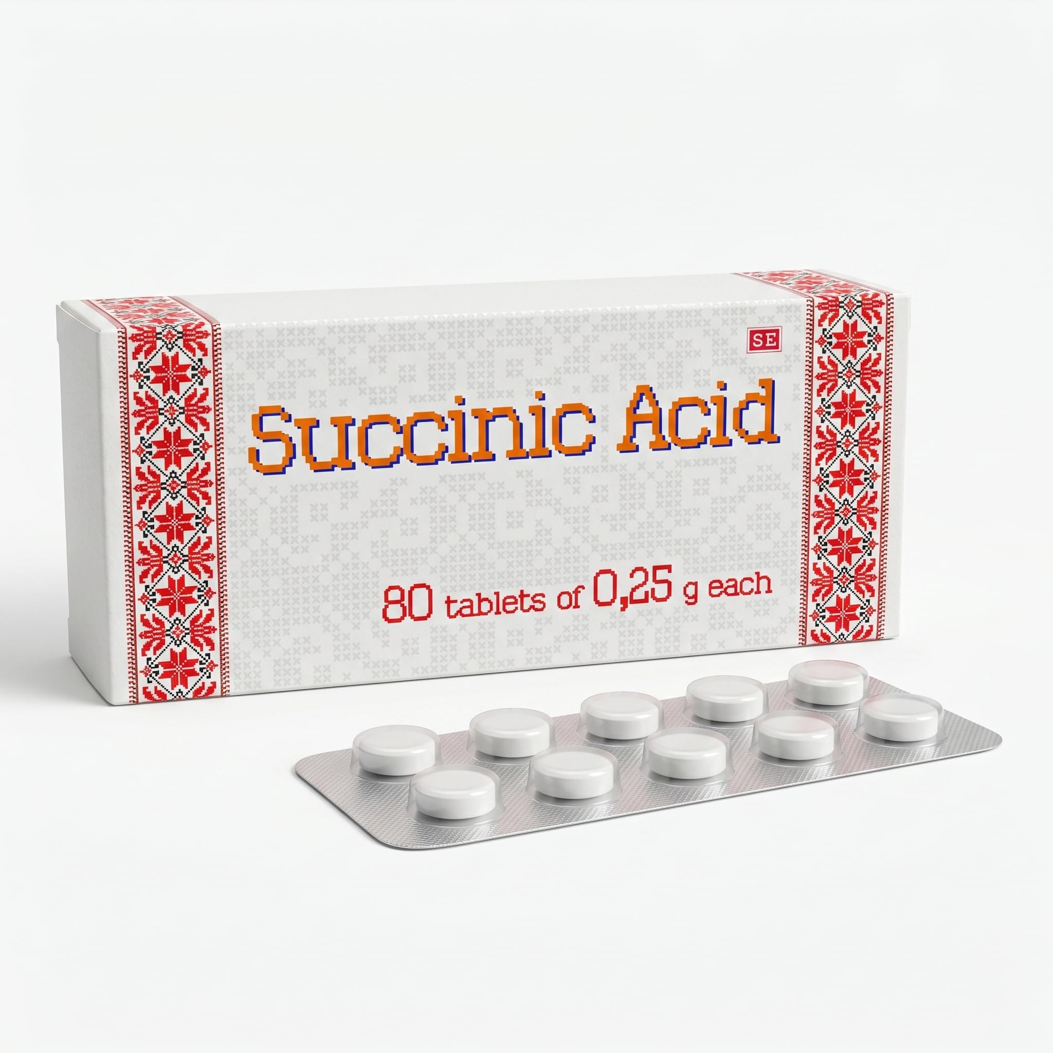 FARMAKOM Succinic Acid Tablets 250mg front view packaging