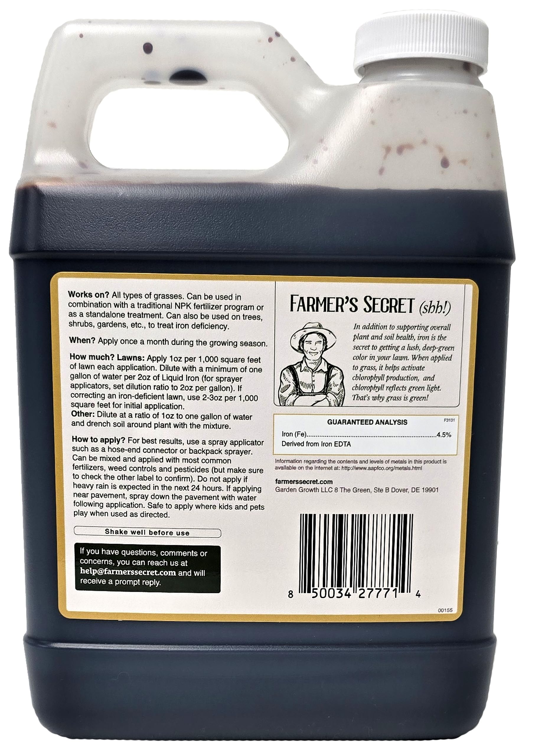 Farmer's Secret Liquid Iron Supplement 1089g bottle side view