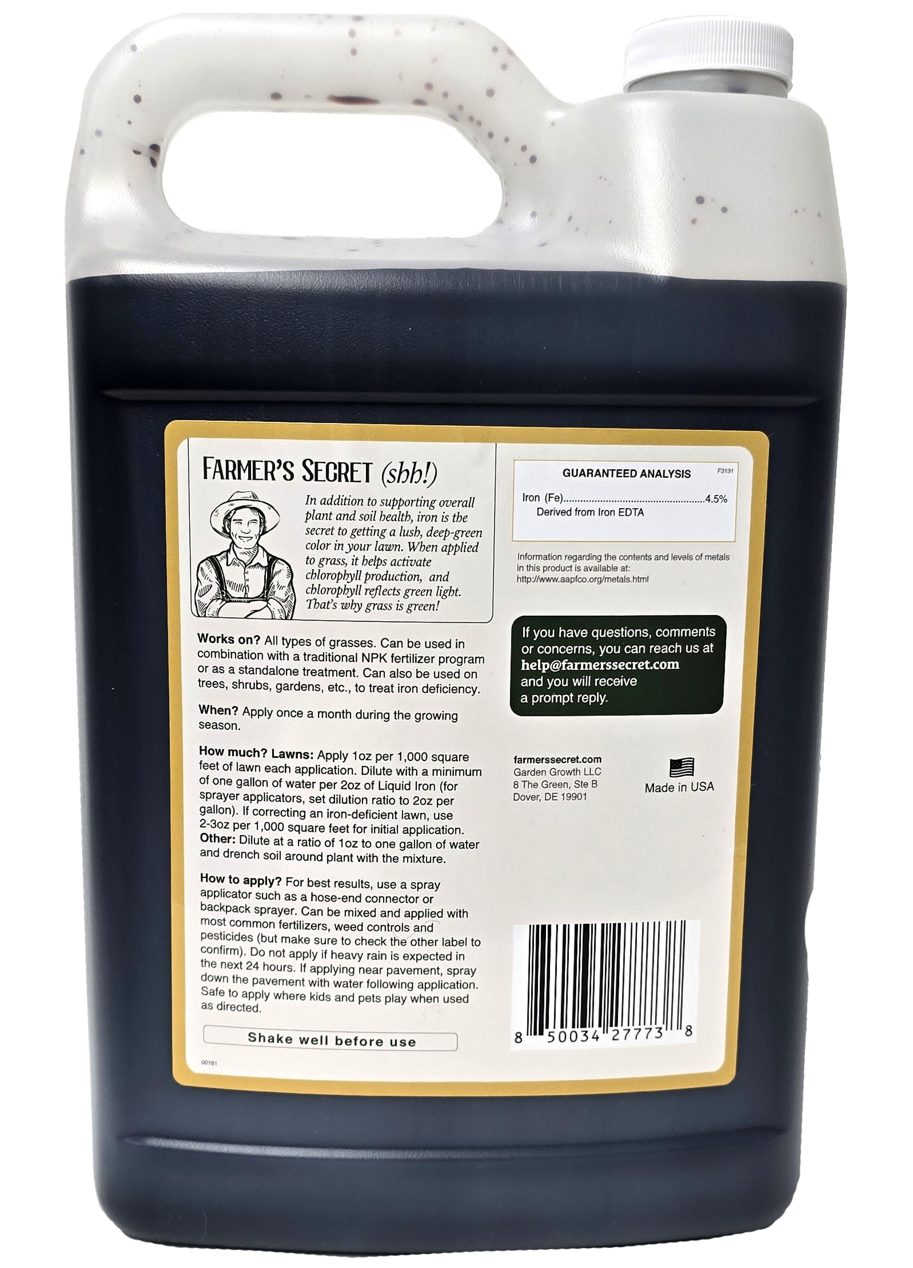 Farmer's Secret Liquid Iron Supplement 4536g back view