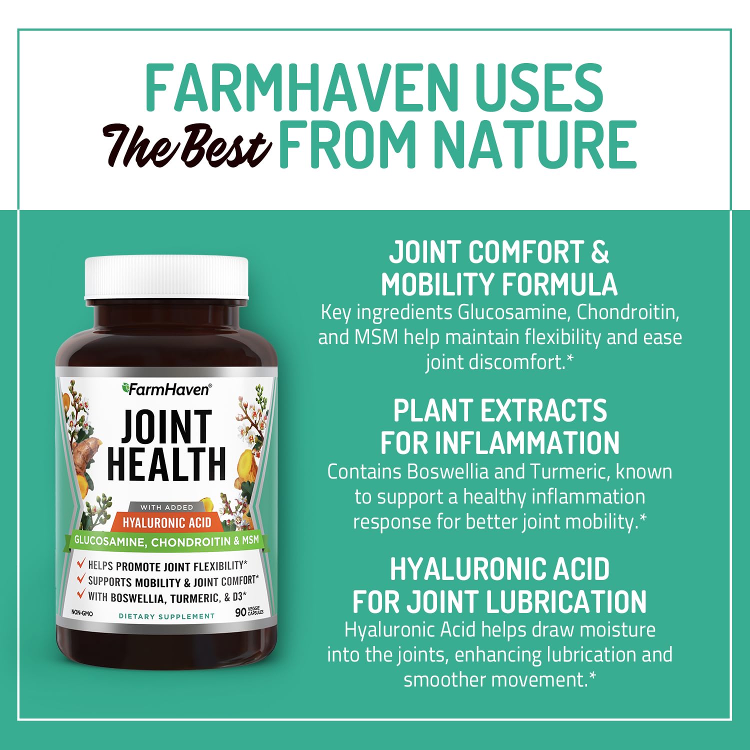 FarmHaven Joint Support Supplement side view showing ingredients