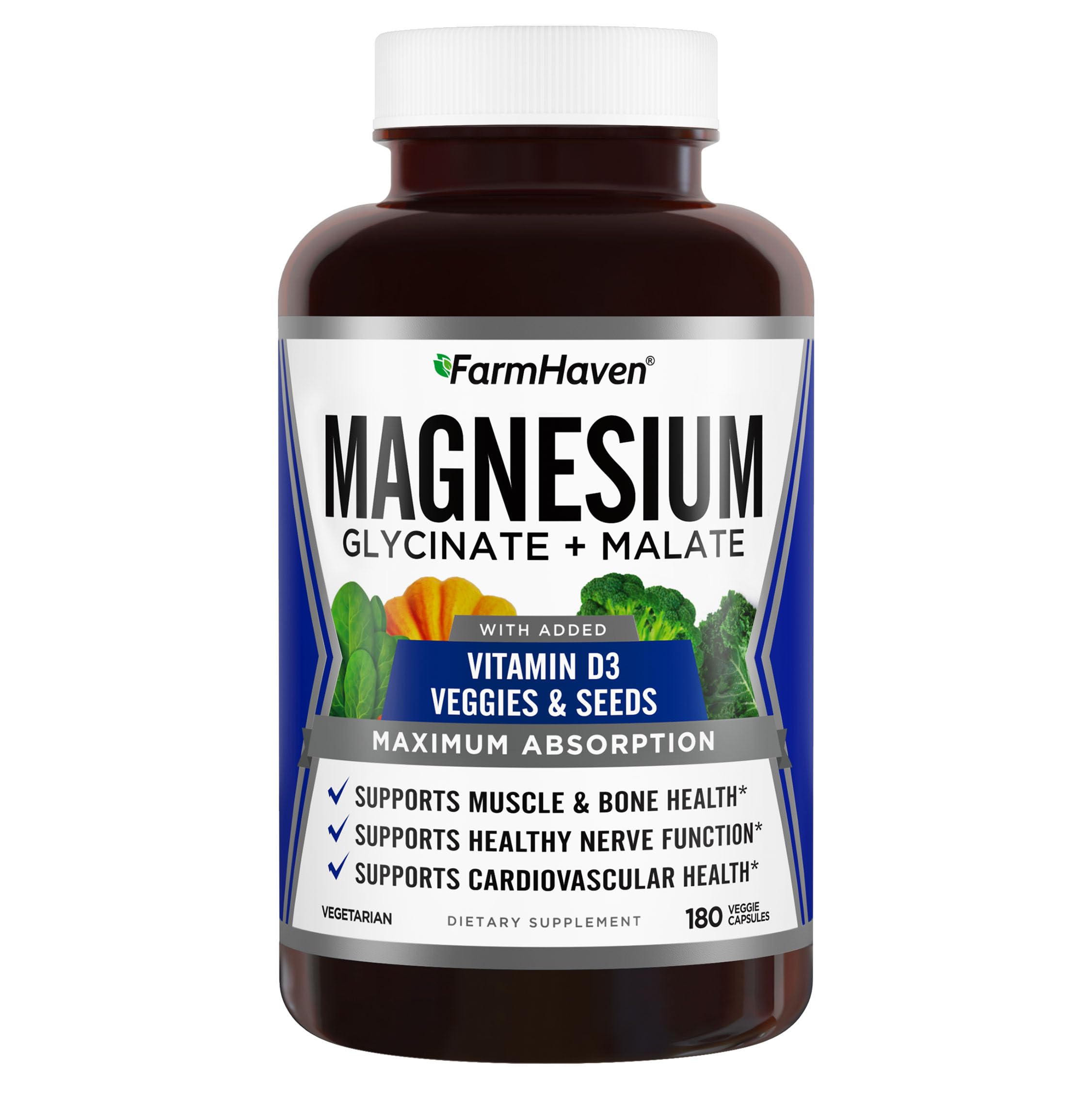 FarmHaven Magnesium & Vitamin D3 Capsules front view with packaging