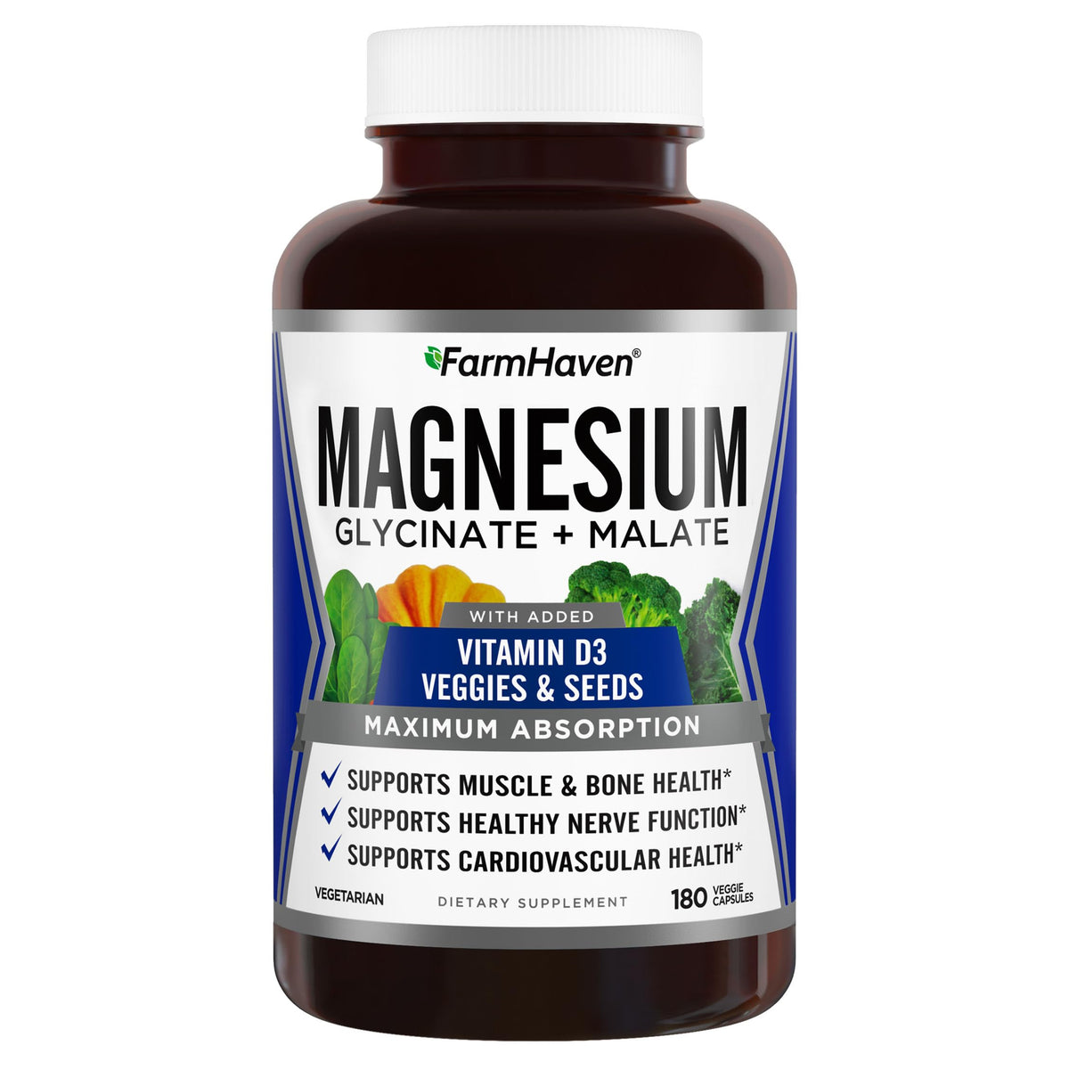FarmHaven Magnesium & Vitamin D3 Capsules front view with packaging