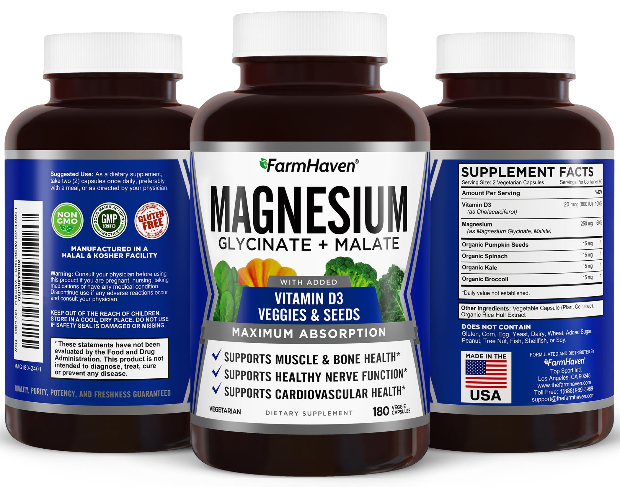 FarmHaven Magnesium & Vitamin D3 Capsules in a hand