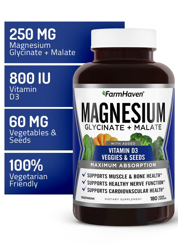 FarmHaven Magnesium & Vitamin D3 Capsules with measuring spoon