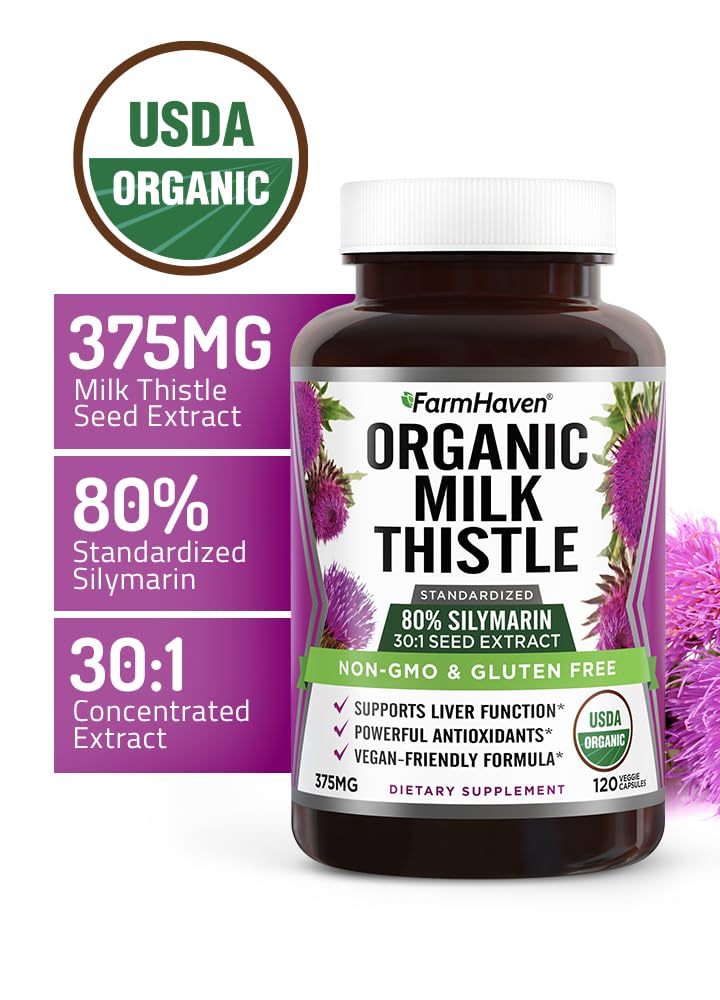 FarmHaven Milk Thistle Capsules 375mg with organic certification