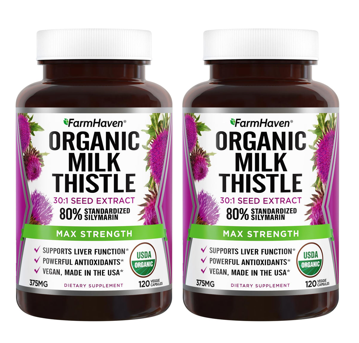 FarmHaven Organic Milk Thistle Capsules 375mg front view
