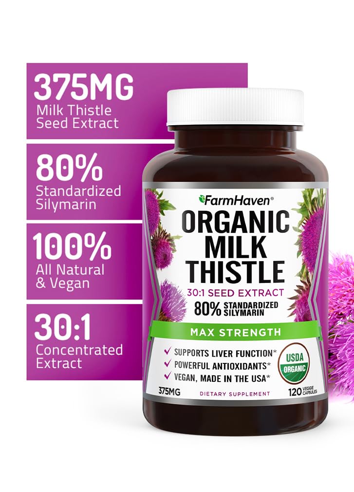 FarmHaven Organic Milk Thistle Capsules 375mg side view