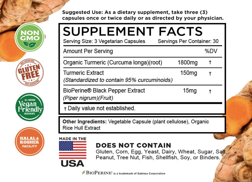 FarmHaven Turmeric Curcumin supplement bottle back view
