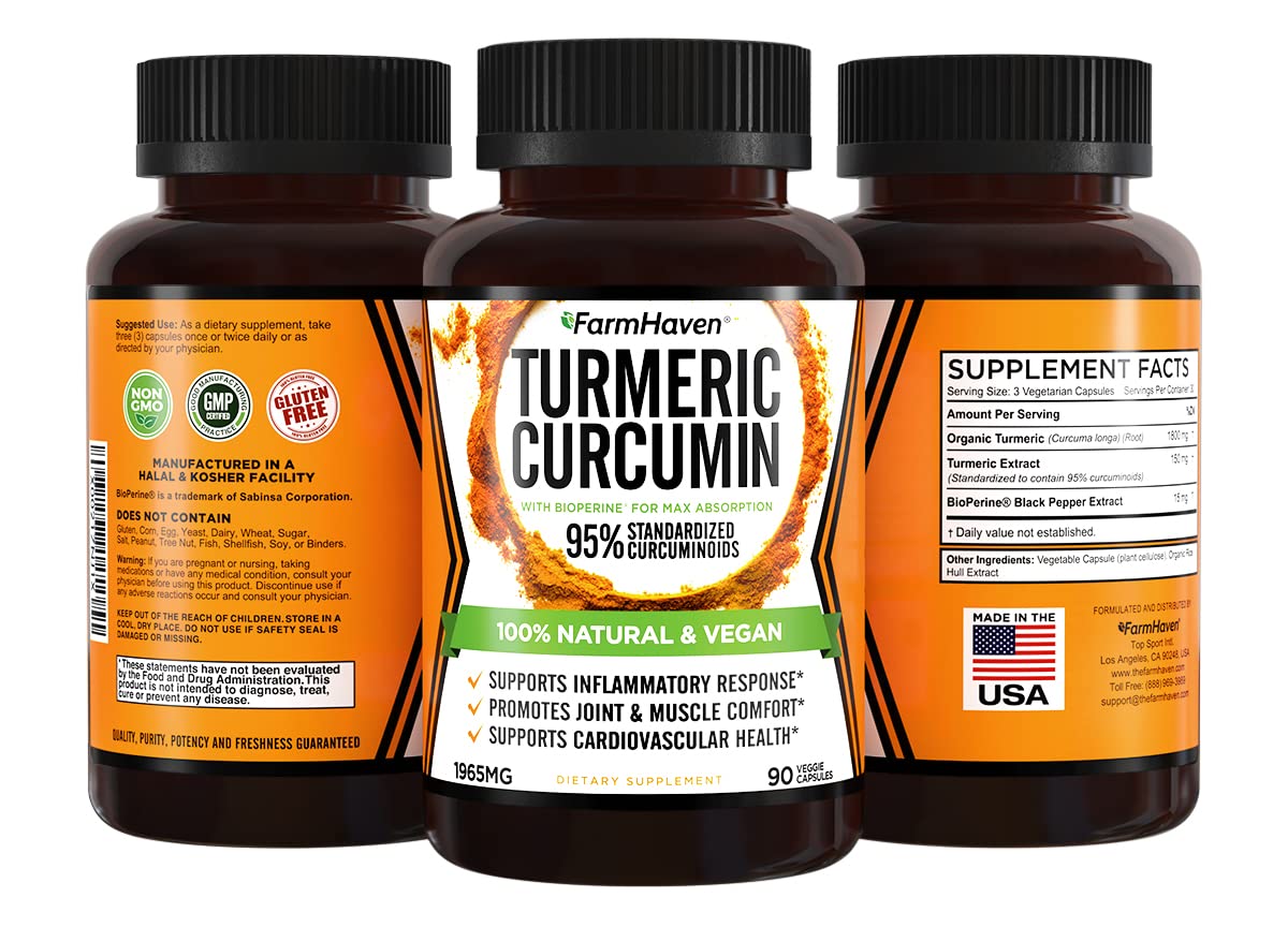 FarmHaven Turmeric Curcumin supplement capsules close-up