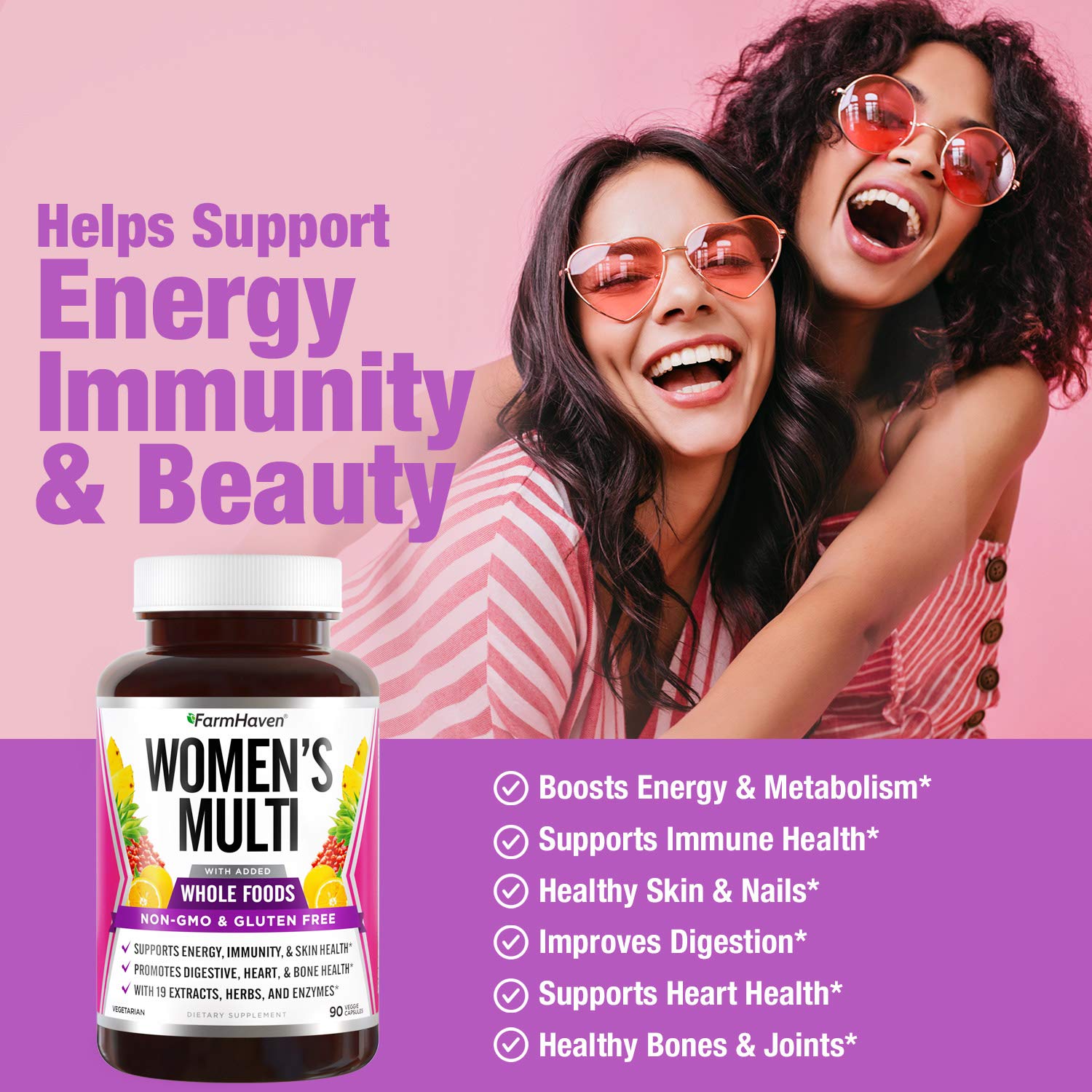 FarmHaven Women's Multivitamin capsules on a wooden table