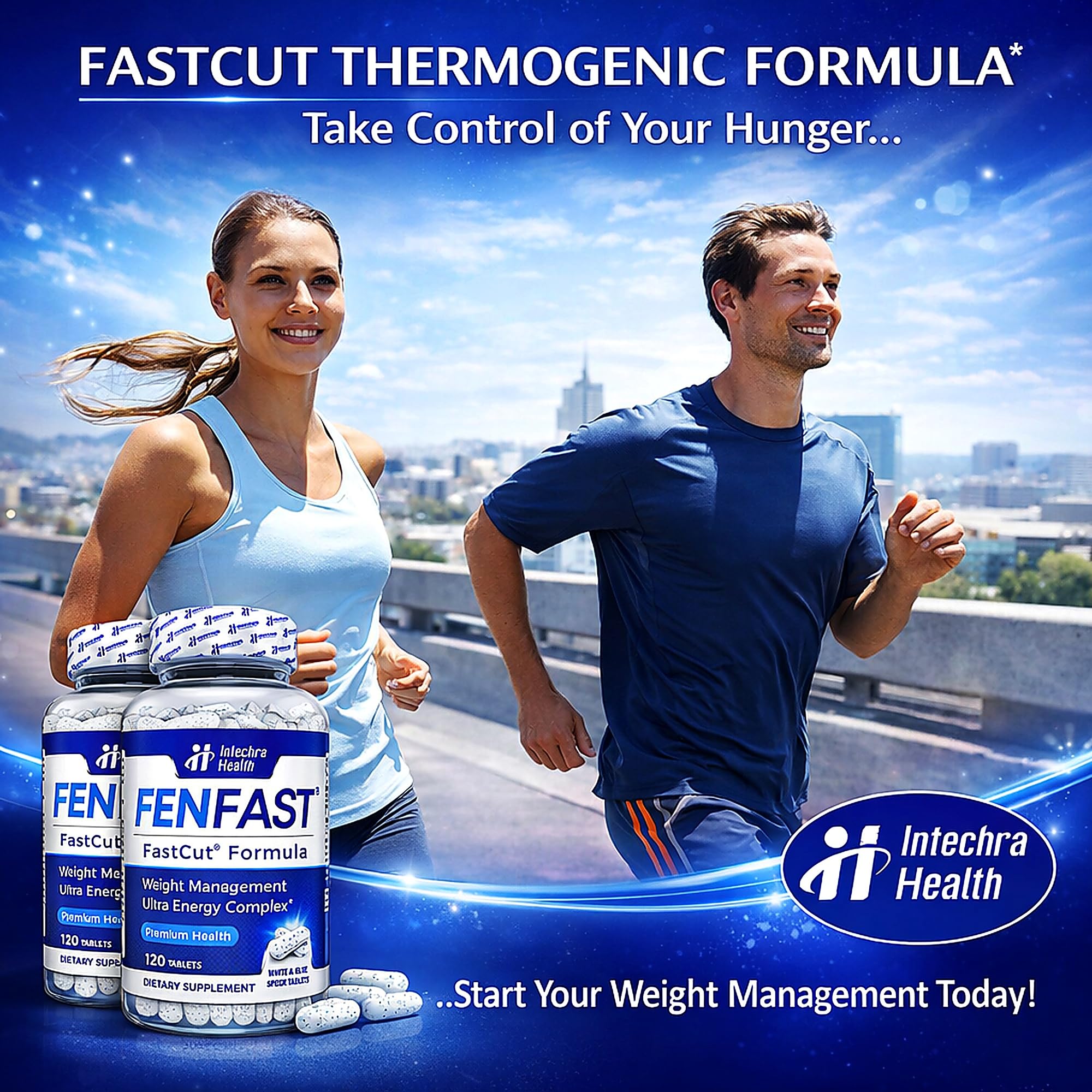FASTCUT Energy & Focus Diet Pills with a glass of water