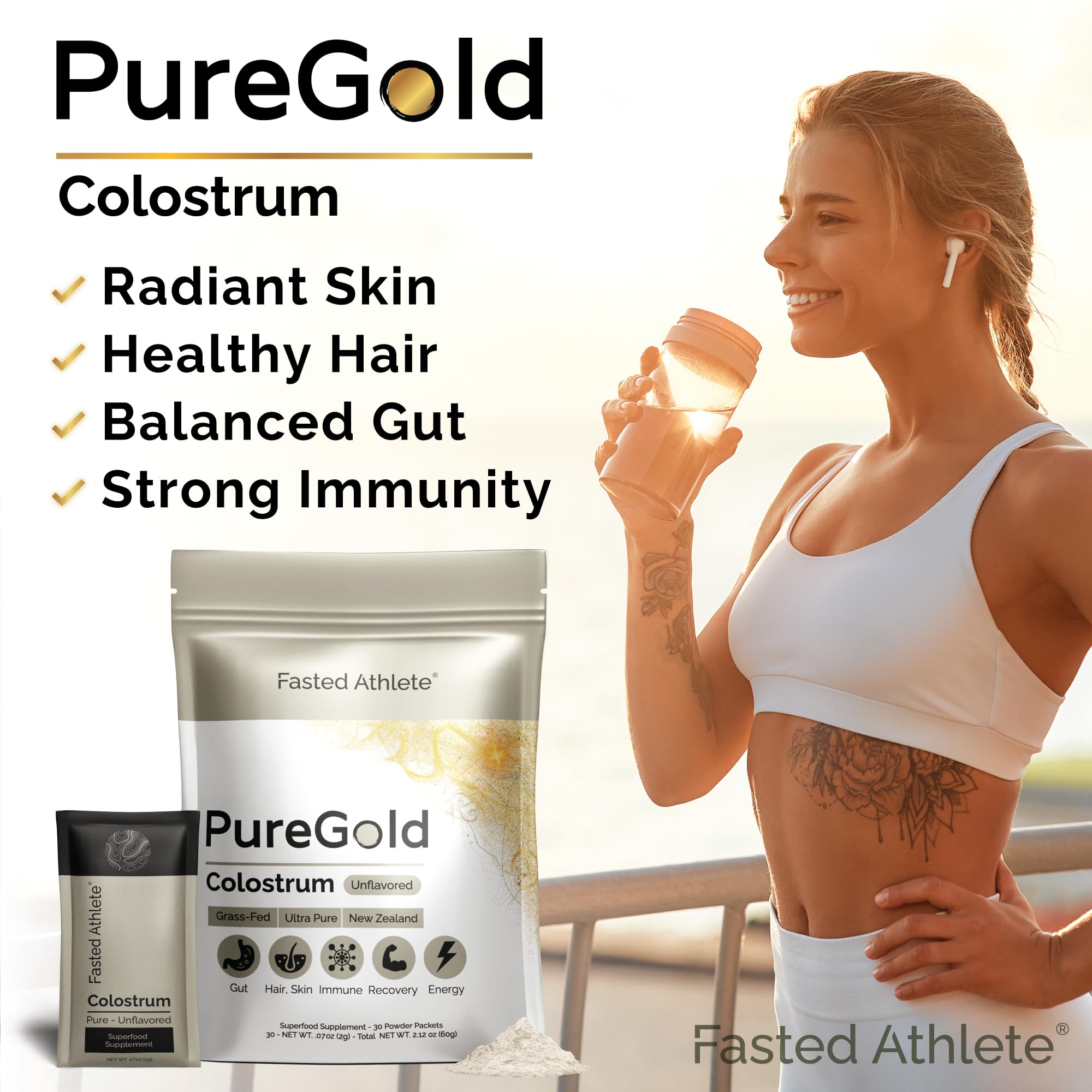 Fasted Athlete Bovine Colostrum Supplement close-up of powder