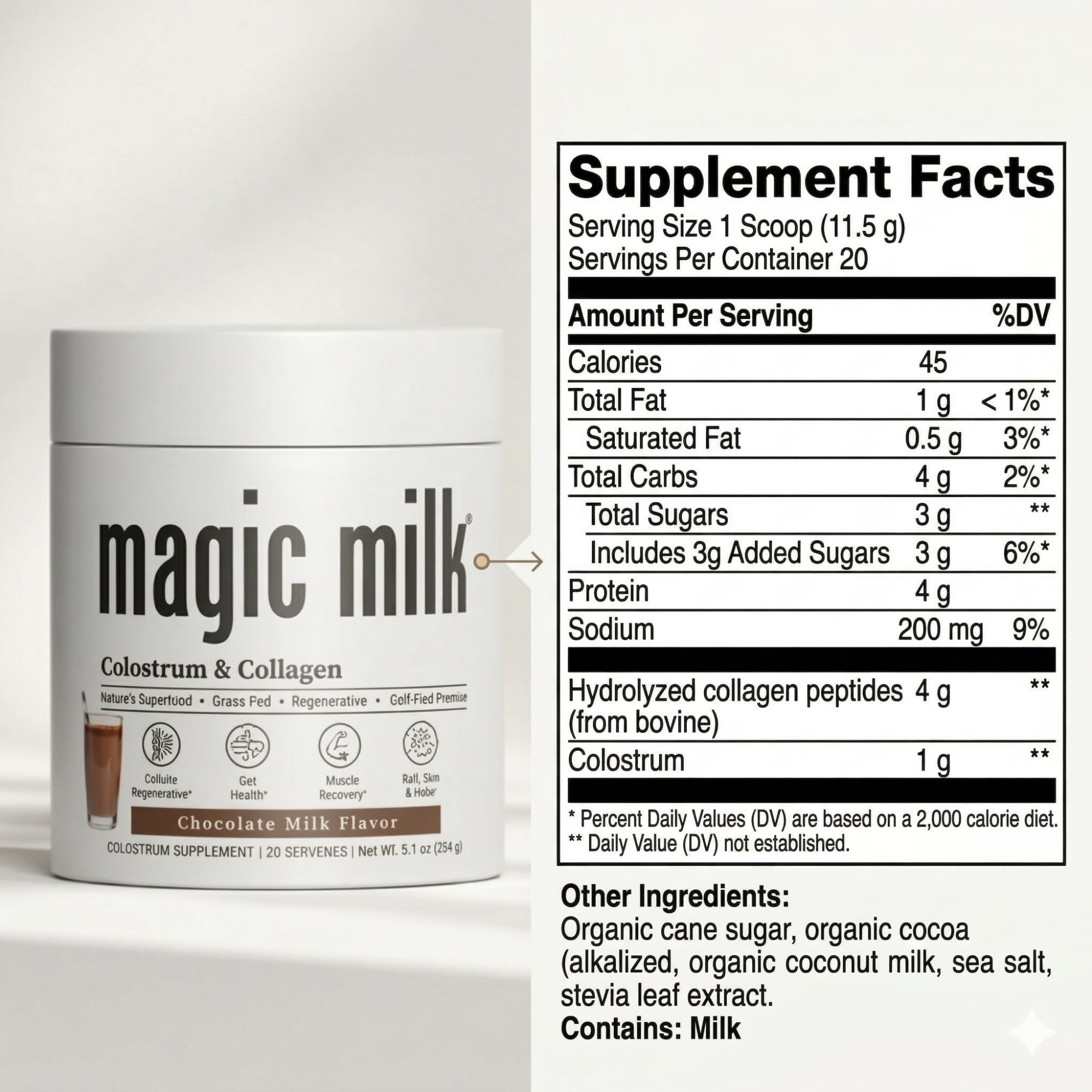 Fasted Athlete Magic Milk Bovine Colostrum in a glass with chocolate milk