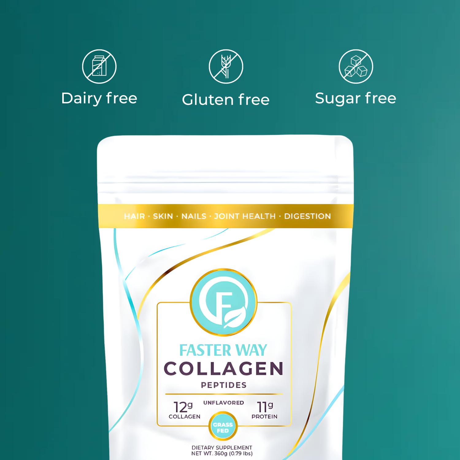 FASTer Way to Fat Loss Collagen Powder scoop showing hydrolyzed peptides