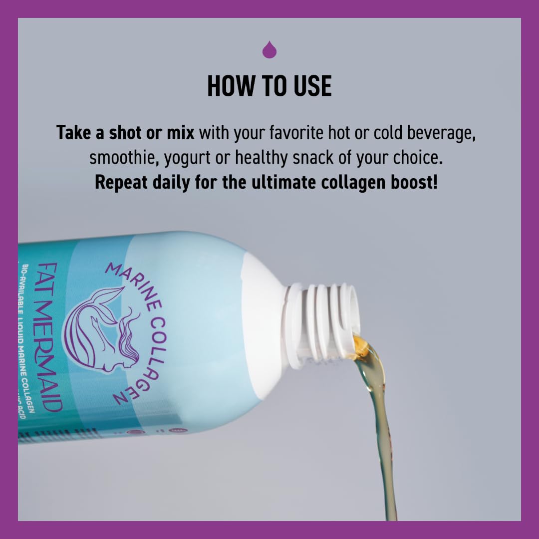 Fat Mermaid Liquid Marine Collagen 590g with glass of smoothie