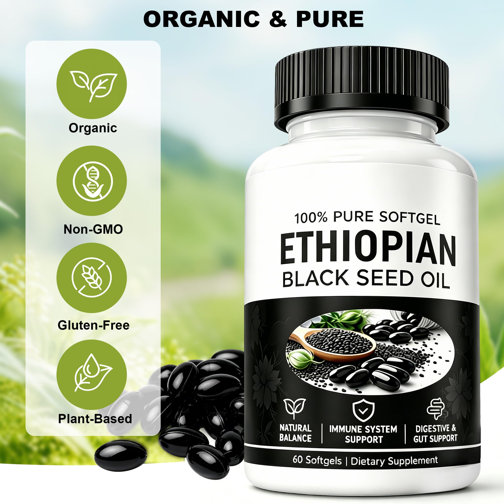 FCOIN Black Seed Oil Softgels in hand
