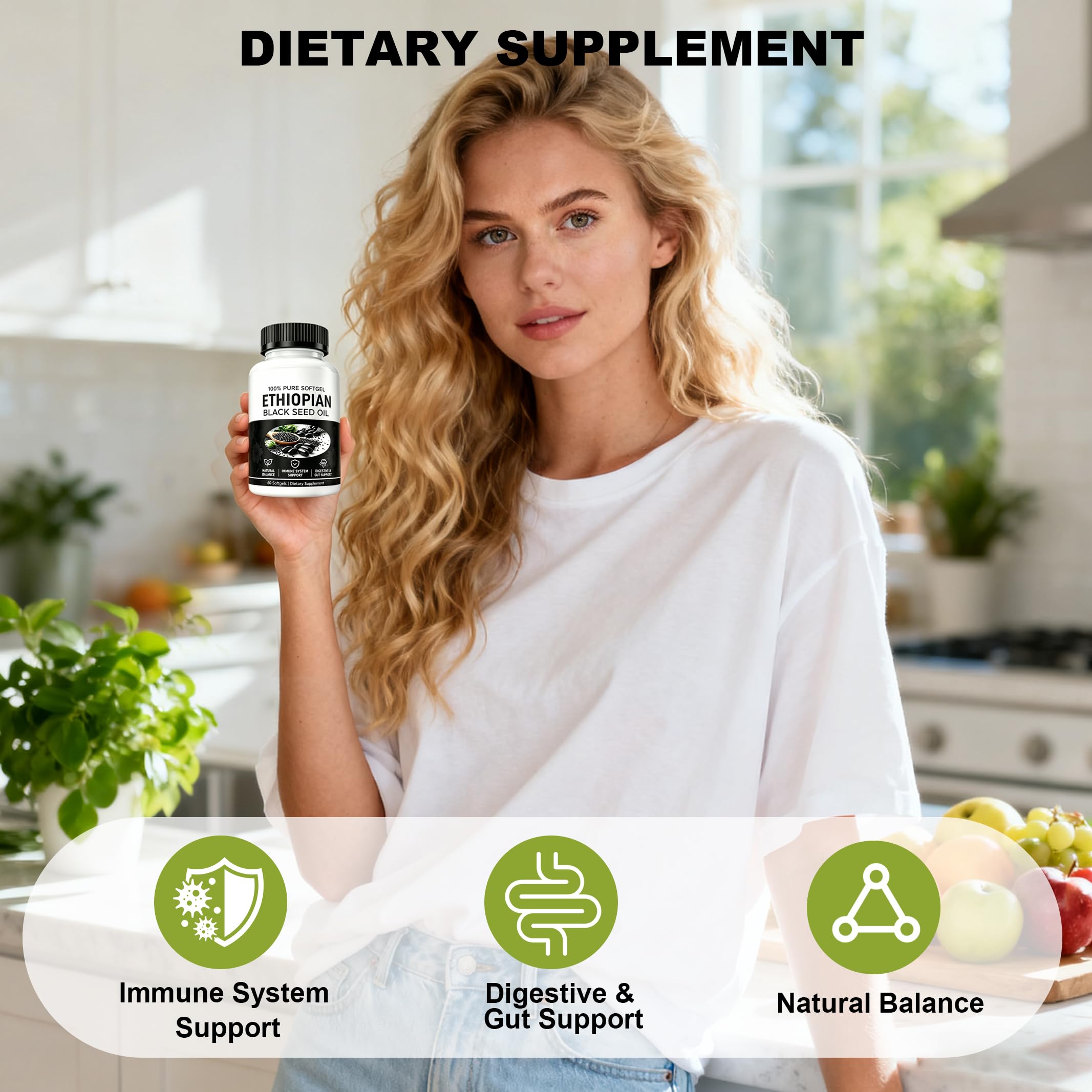 FCOIN Black Seed Oil Softgels with natural background