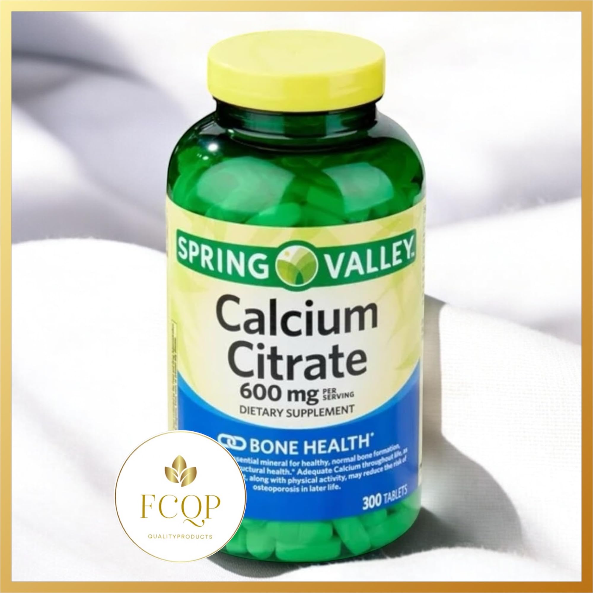 FCQP Calcium Citrate Dietary Supplement Tablets 600mg side view