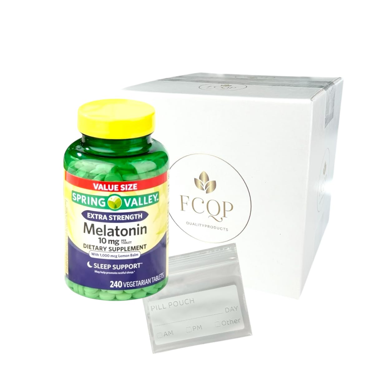 FCQP Melatonin Tablets 10mg front view of packaging
