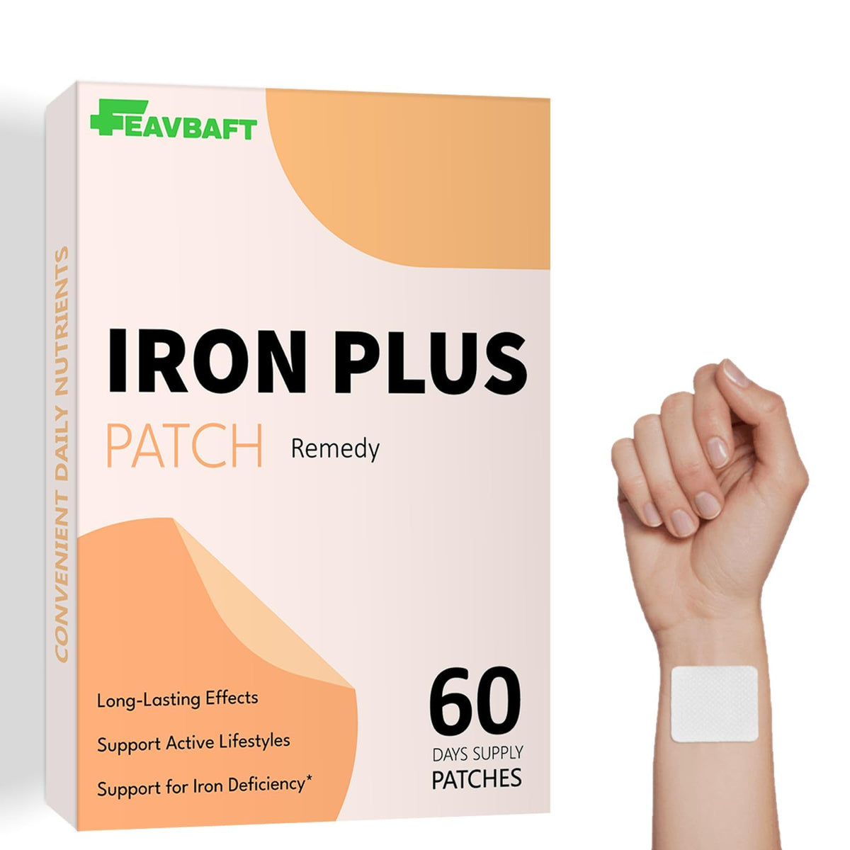 FEAVBAFT Iron Patches front view, 60 count packaging
