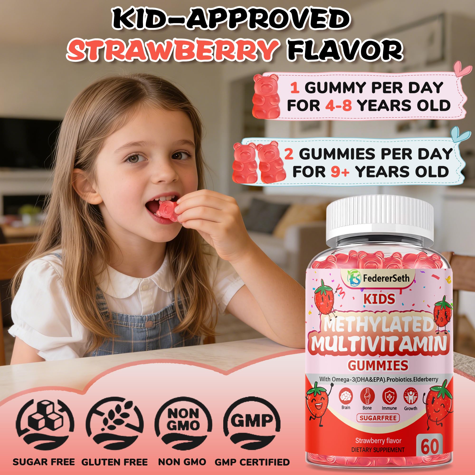FedererSeth Kids Multivitamin Gummies with fresh strawberries