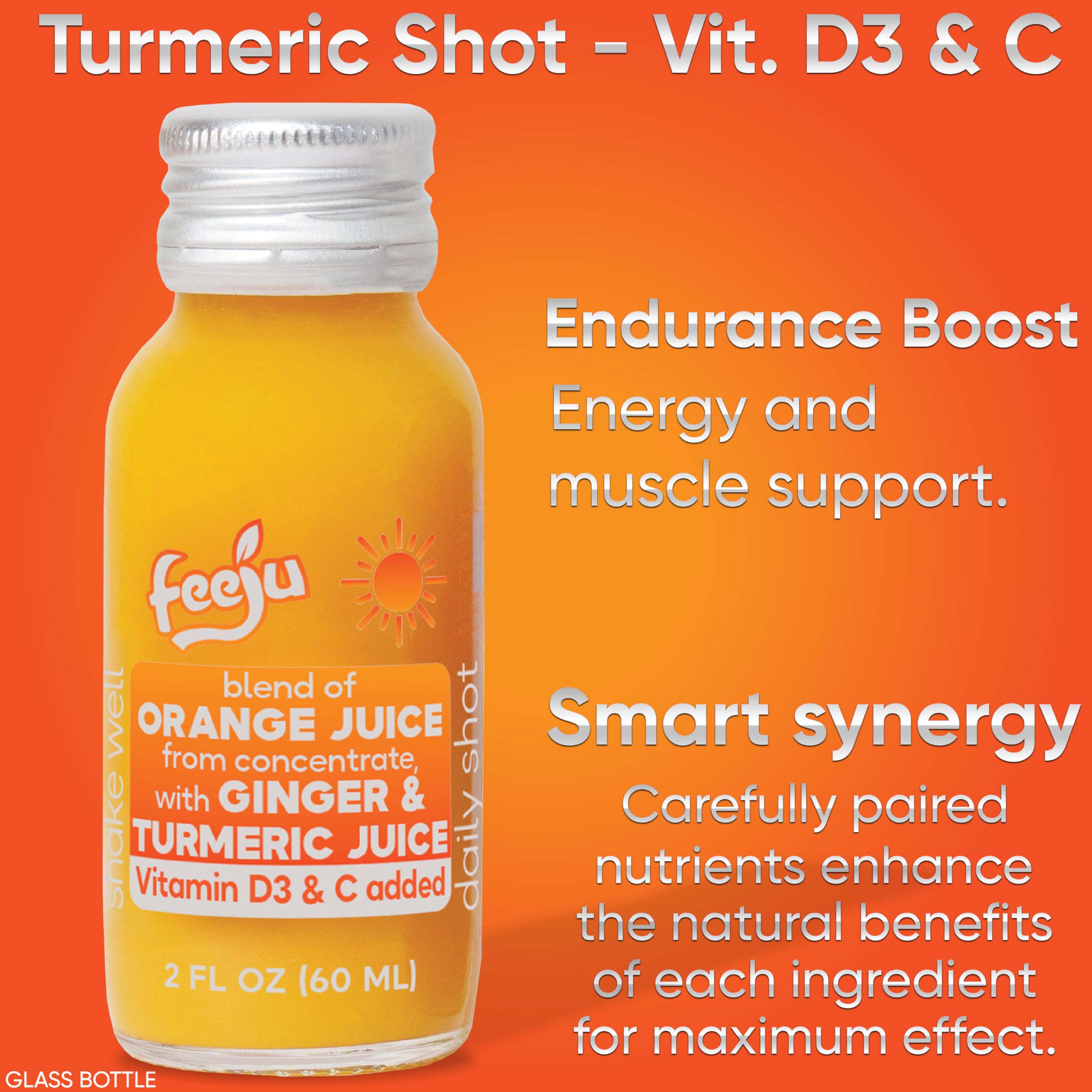 Feeju Orange Ginger Turmeric Shot in a refreshing setting