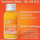 Feeju Orange Ginger Turmeric Shot in a refreshing setting