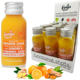 Feeju Orange Ginger Turmeric Shot with ice cubes
