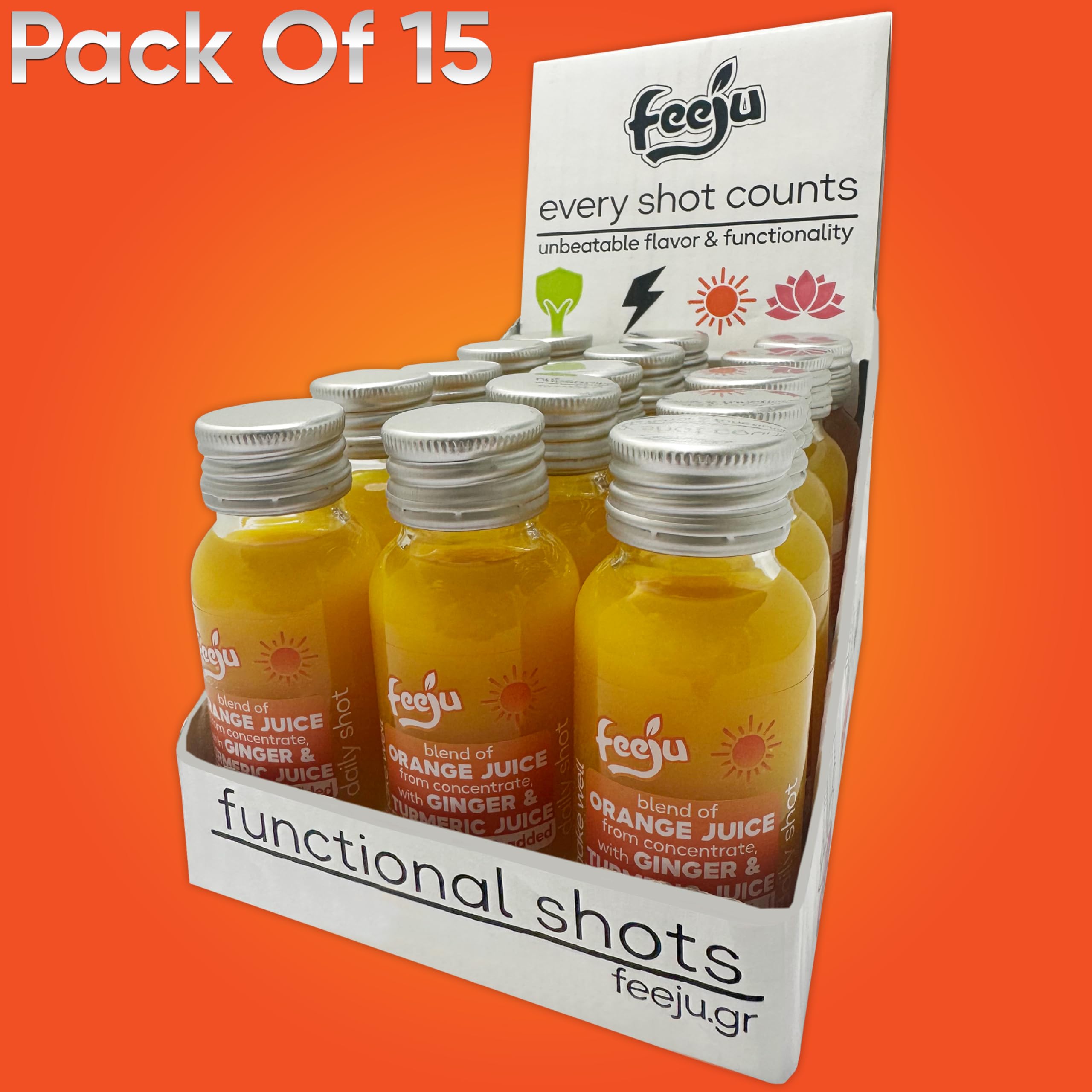 Feeju Orange Ginger Turmeric Shot with orange slices
