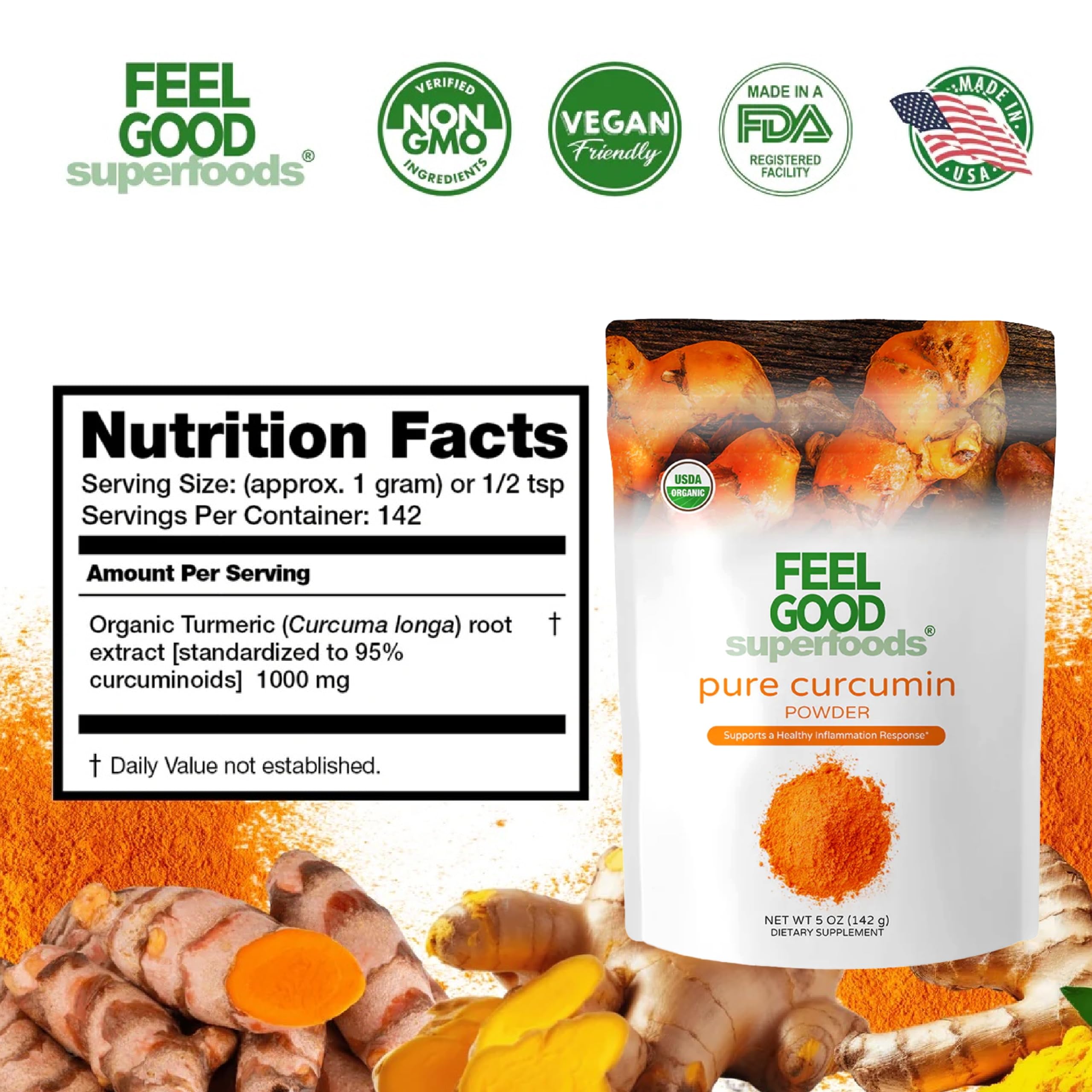 FEEL GOOD Pure Curcumin Powder back view packaging
