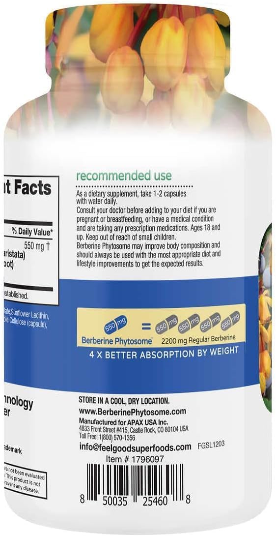Feel Good Superfoods Berberine Phytosome 500mg bottle side view