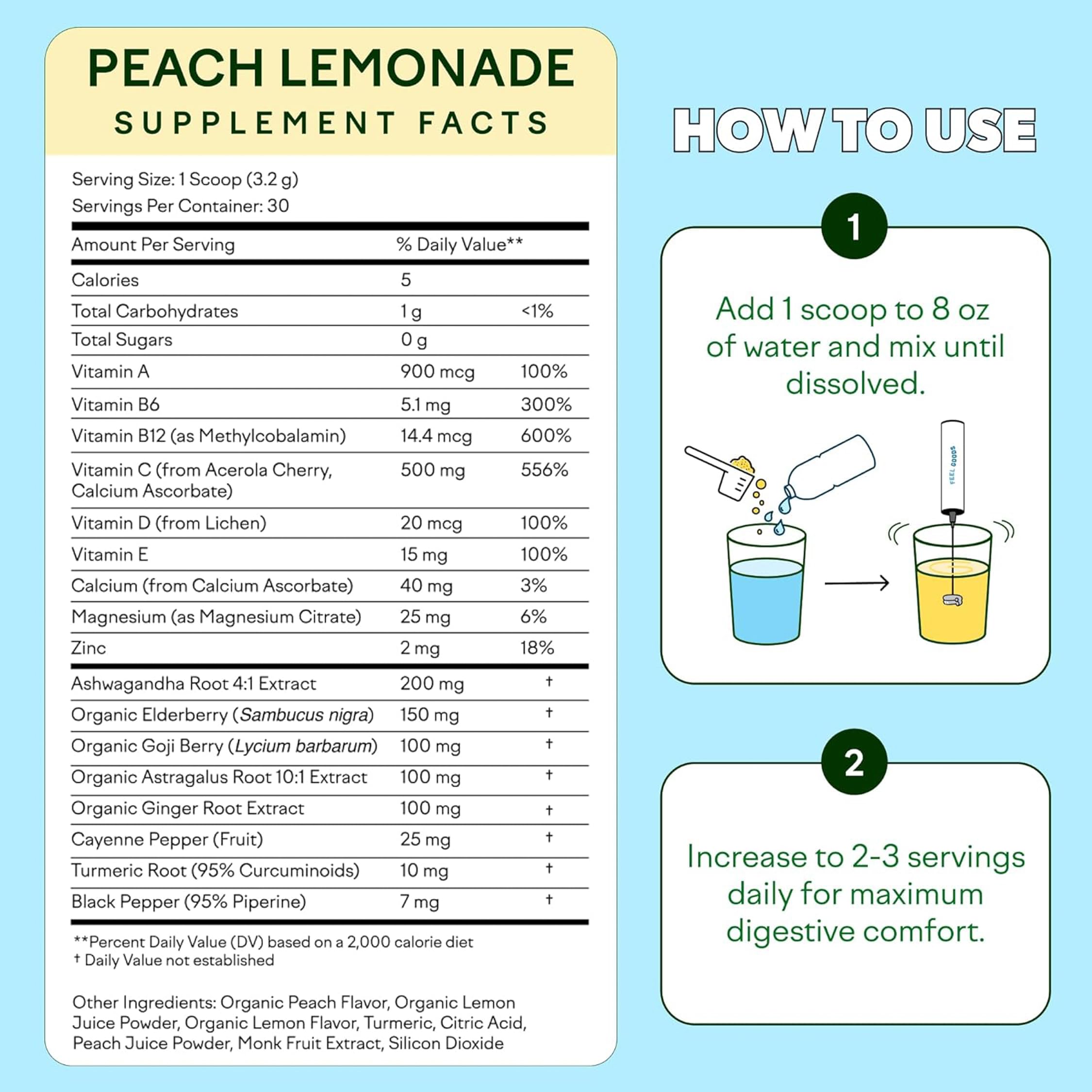 Feel Goods daily wellness Icon Peach Lemonade Drink Mix lifestyle shot