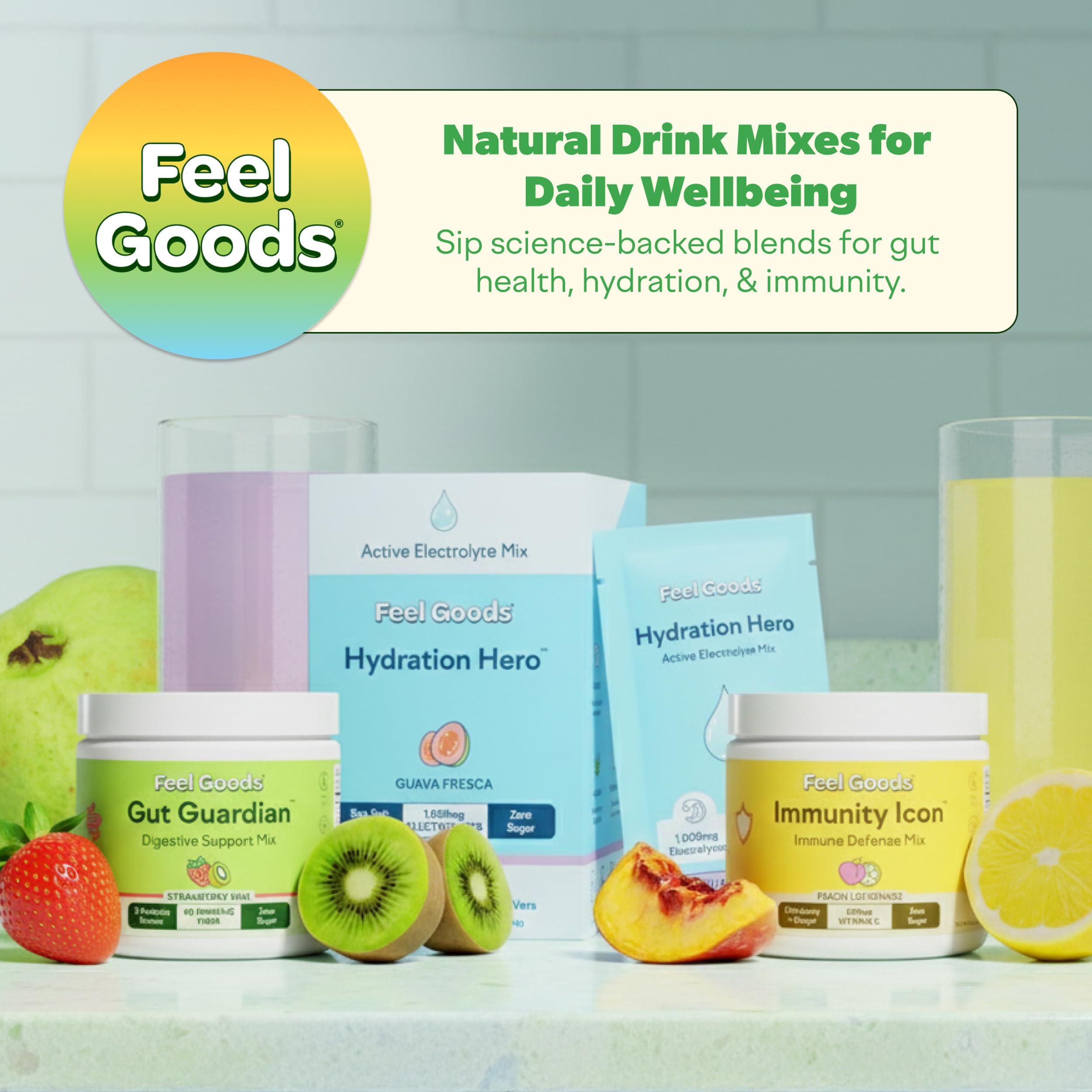 Feel Goods Peach Lemonade daily wellness Support Drink Mix preparation instructions