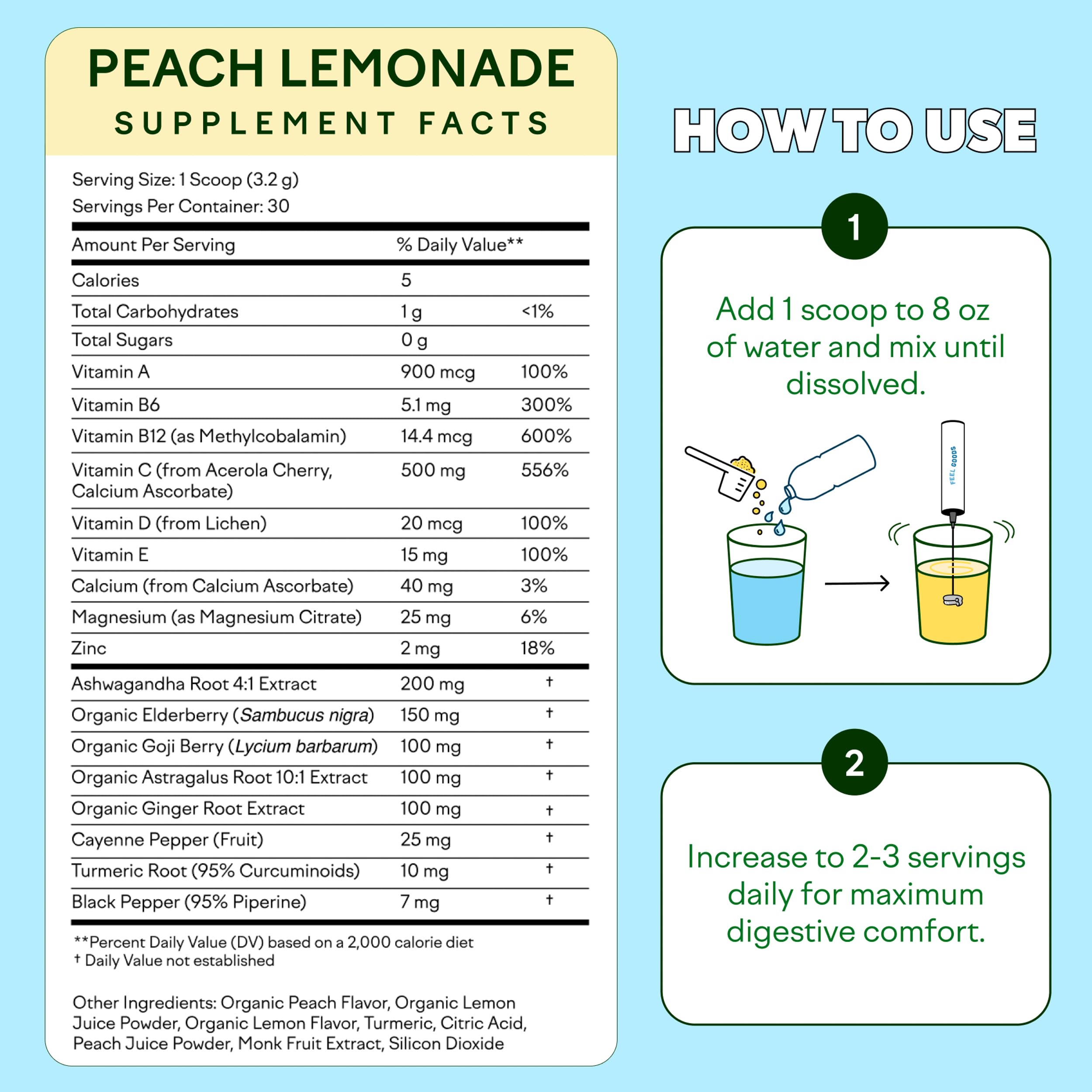Feel Goods Peach Lemonade daily wellness Support Drink Mix with fresh fruits