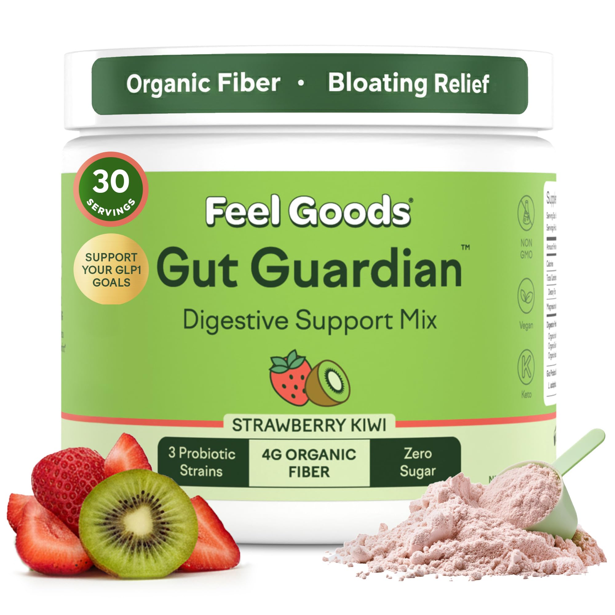 Feel Goods Strawberry Kiwi daily Support Powder front view with packaging
