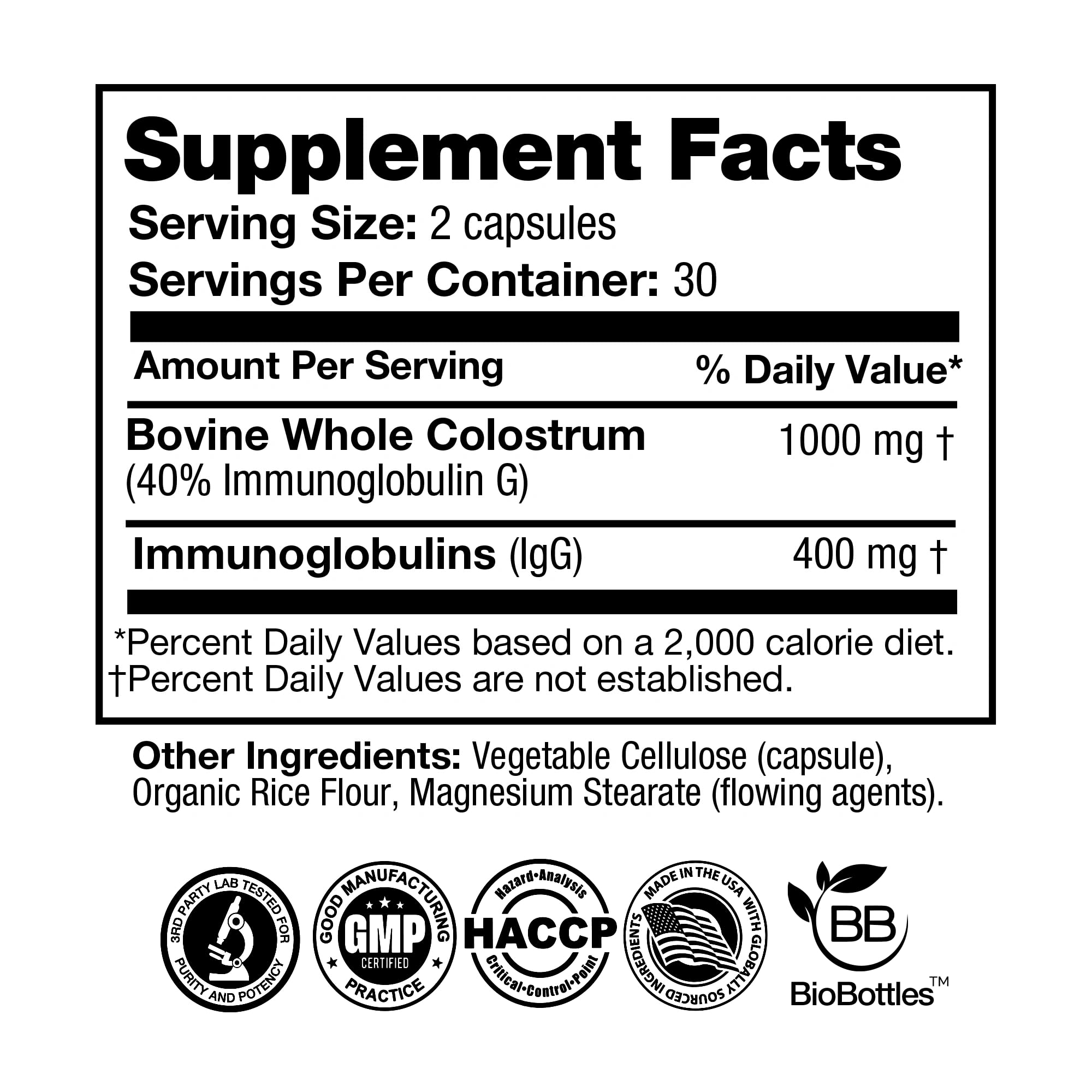 FeelGood Superfoods Bovine Colostrum Capsules side view