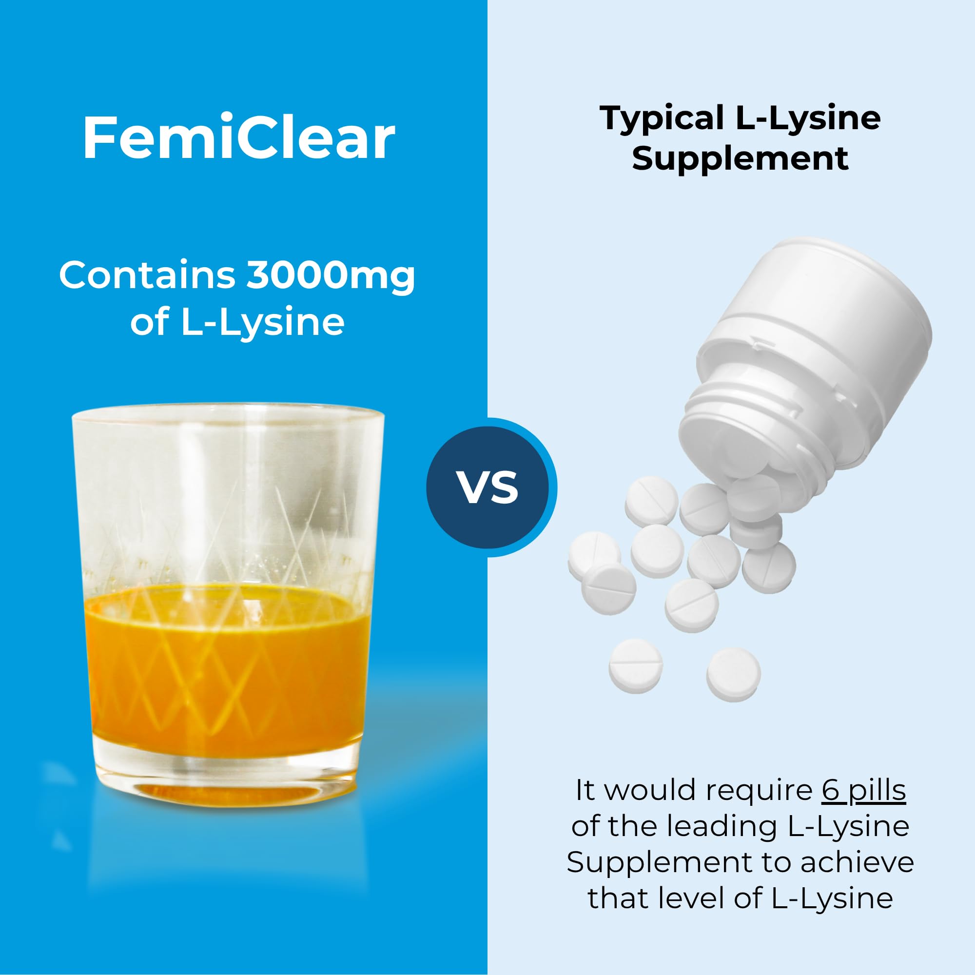 FemiClear L-Lysine Daily daily wellness Support Drink Mix packaging side view