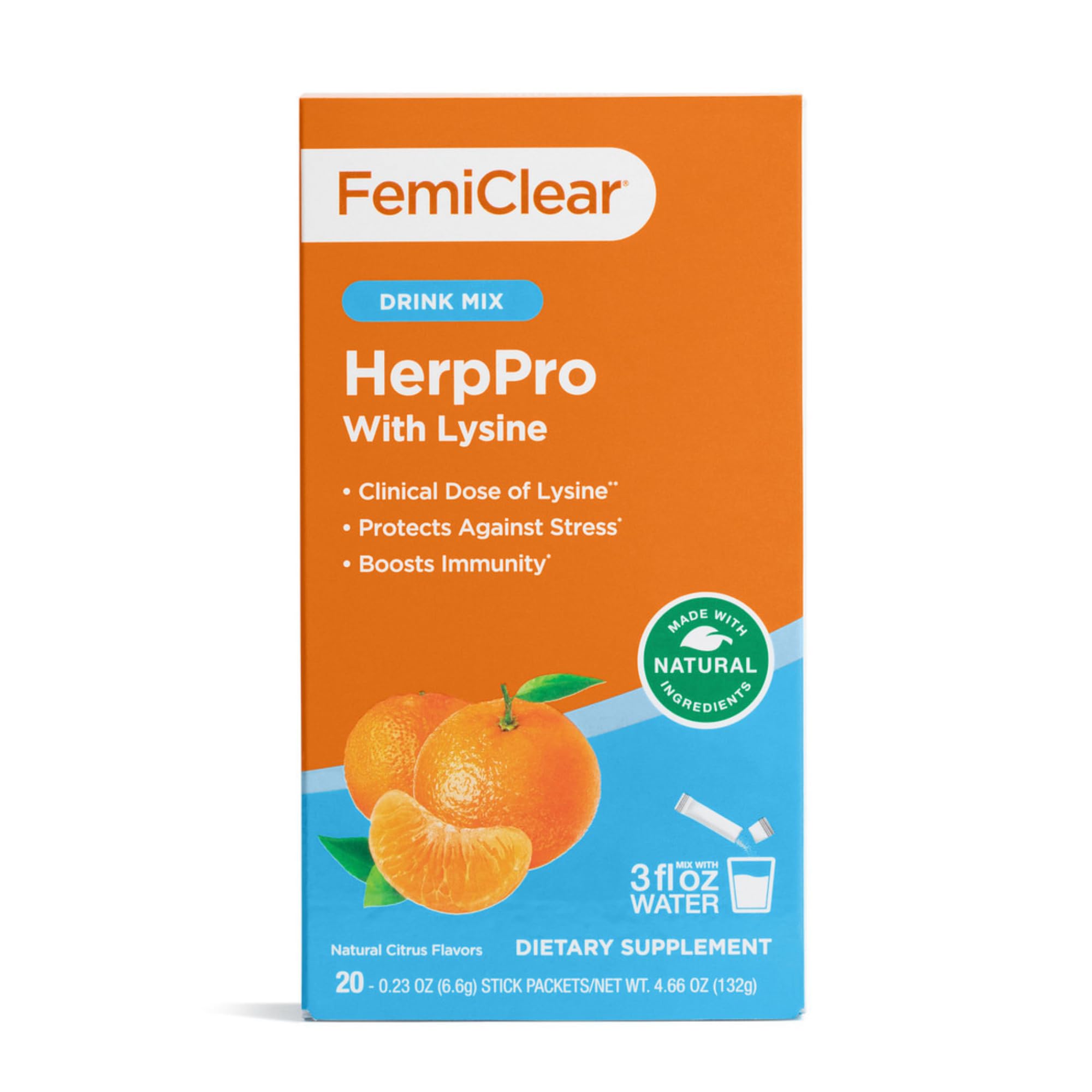 FemiClear L-Lysine Daily daily wellness Support Drink Mix stick pack front view