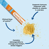 FemiClear L-Lysine Daily daily wellness Support Drink Mix stick pack opened with water