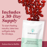 Femininity Smooth as Silk Omega 7 Softgels lifestyle scene with softgels and water