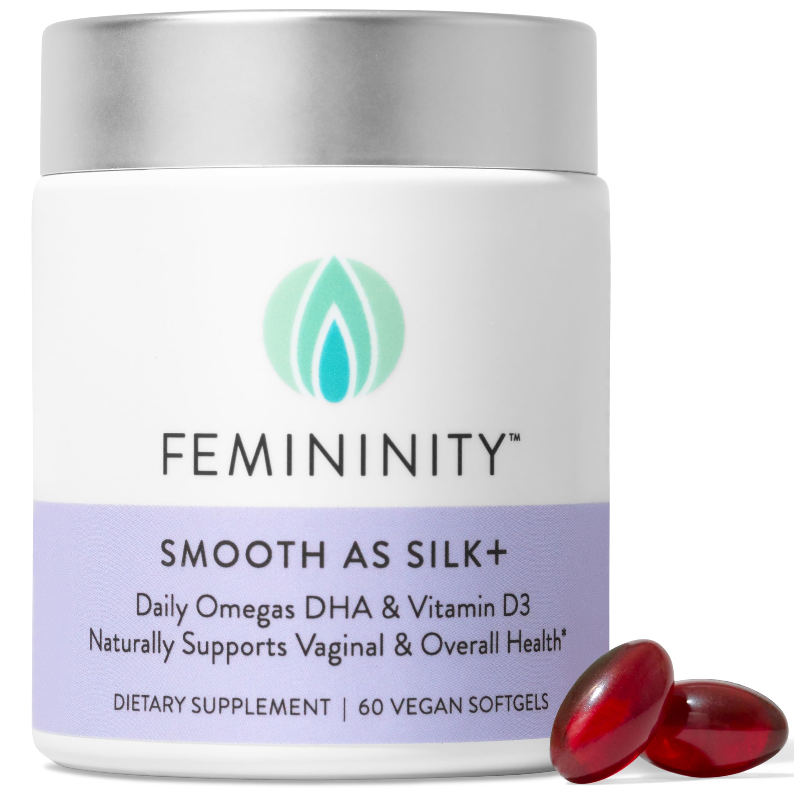 Femininity Smooth as Silk+ Omega 7 Supplement 60 Softgels front view