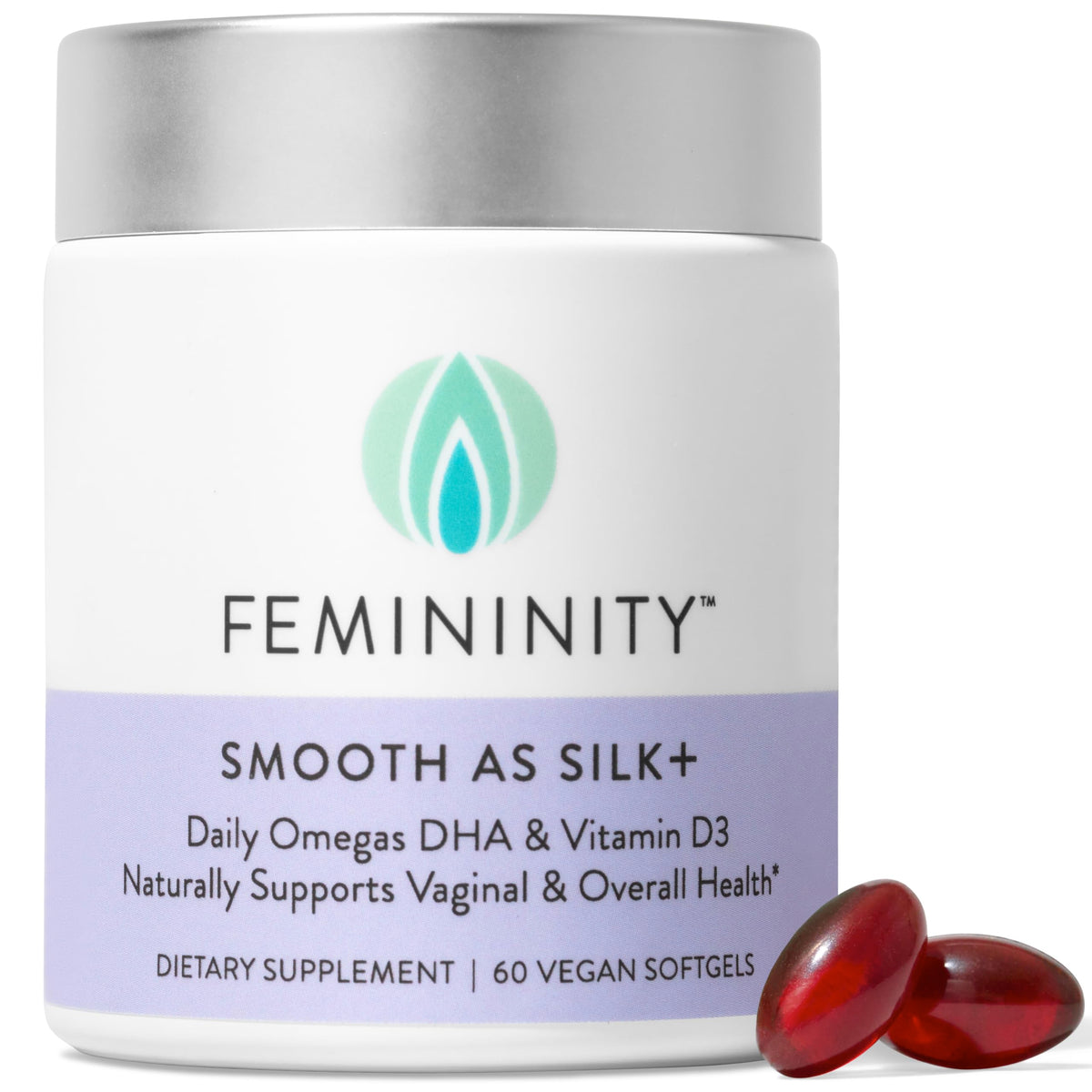 Femininity Smooth as Silk+ Omega 7 Supplement 60 Softgels front view