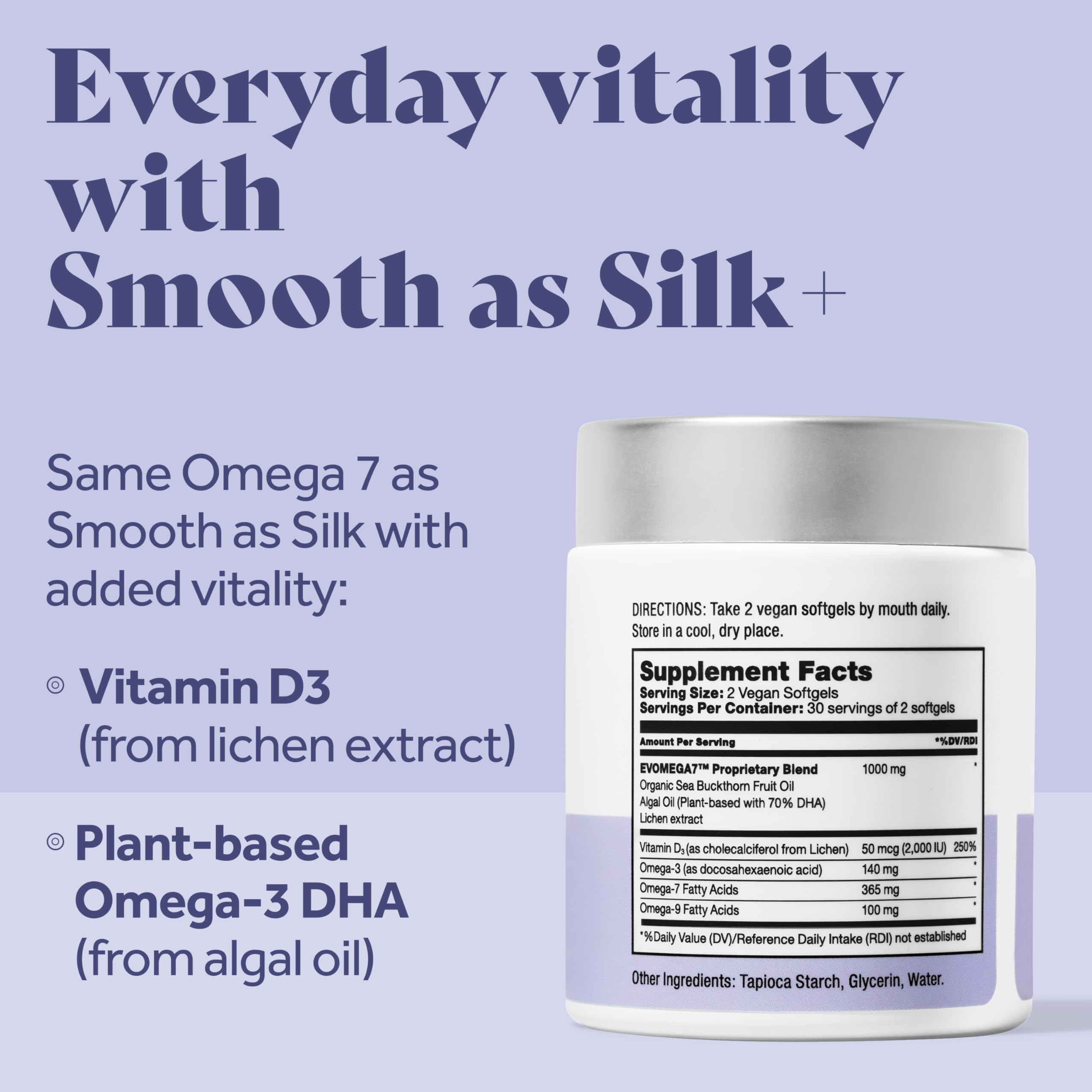 Femininity Smooth as Silk+ Omega 7 Supplement bottle with label