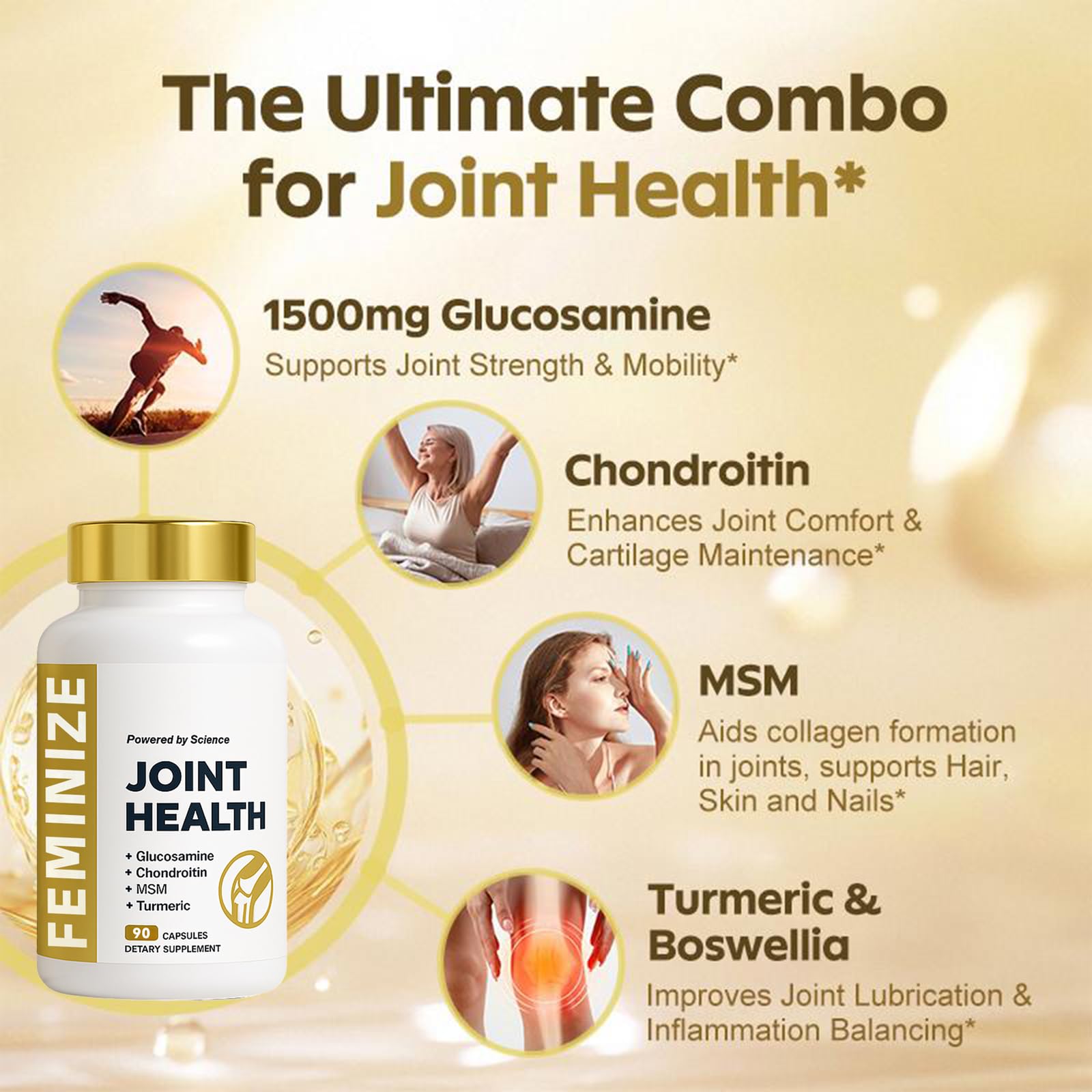 FEMINIZE Chondroitin Joint Support Supplement 90 Capsules back view