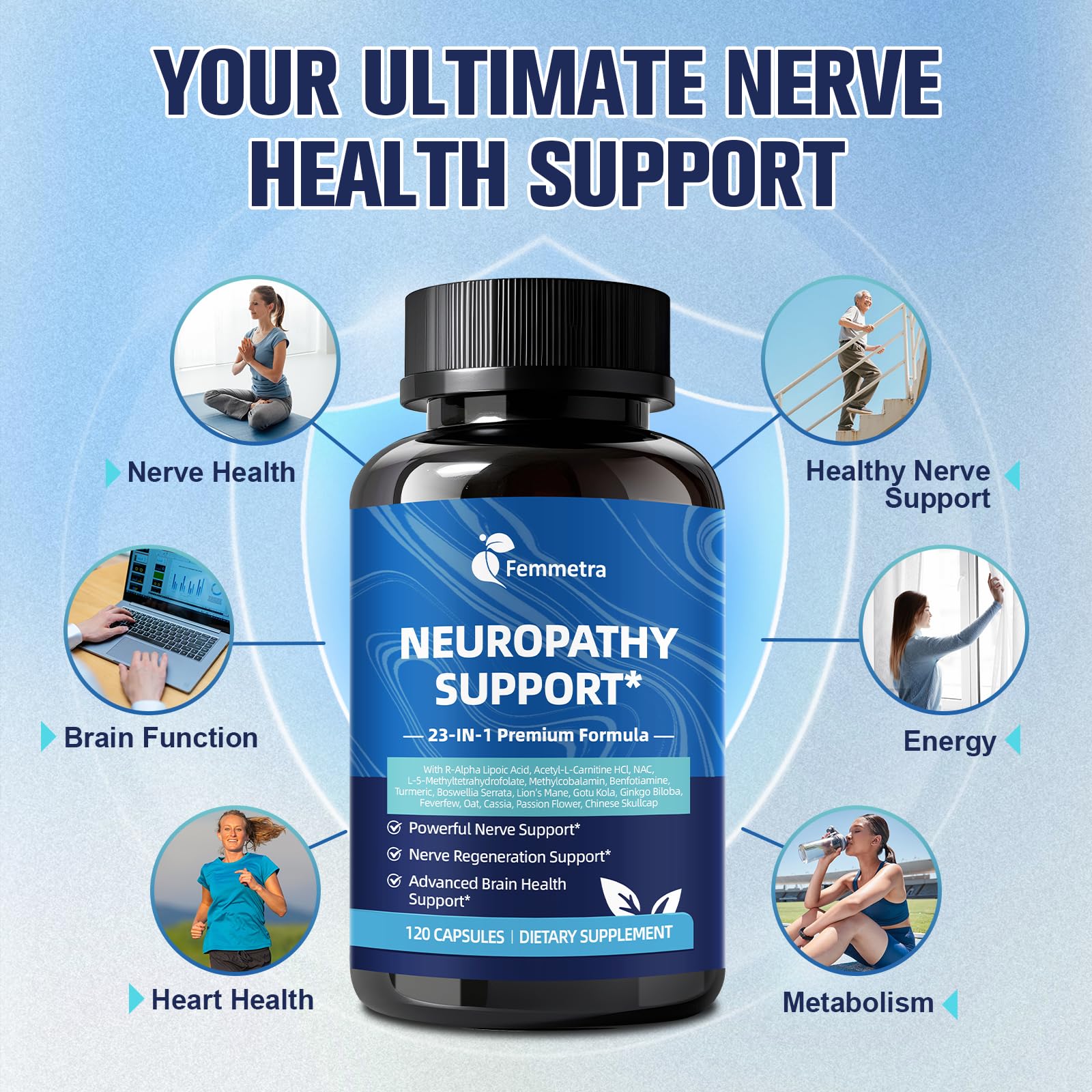 Femmetra 23-in-1 Neuropathy Support Formula bottle side view