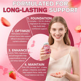 Femmetra B-Complex Gummies bottle with a background of fresh strawberries