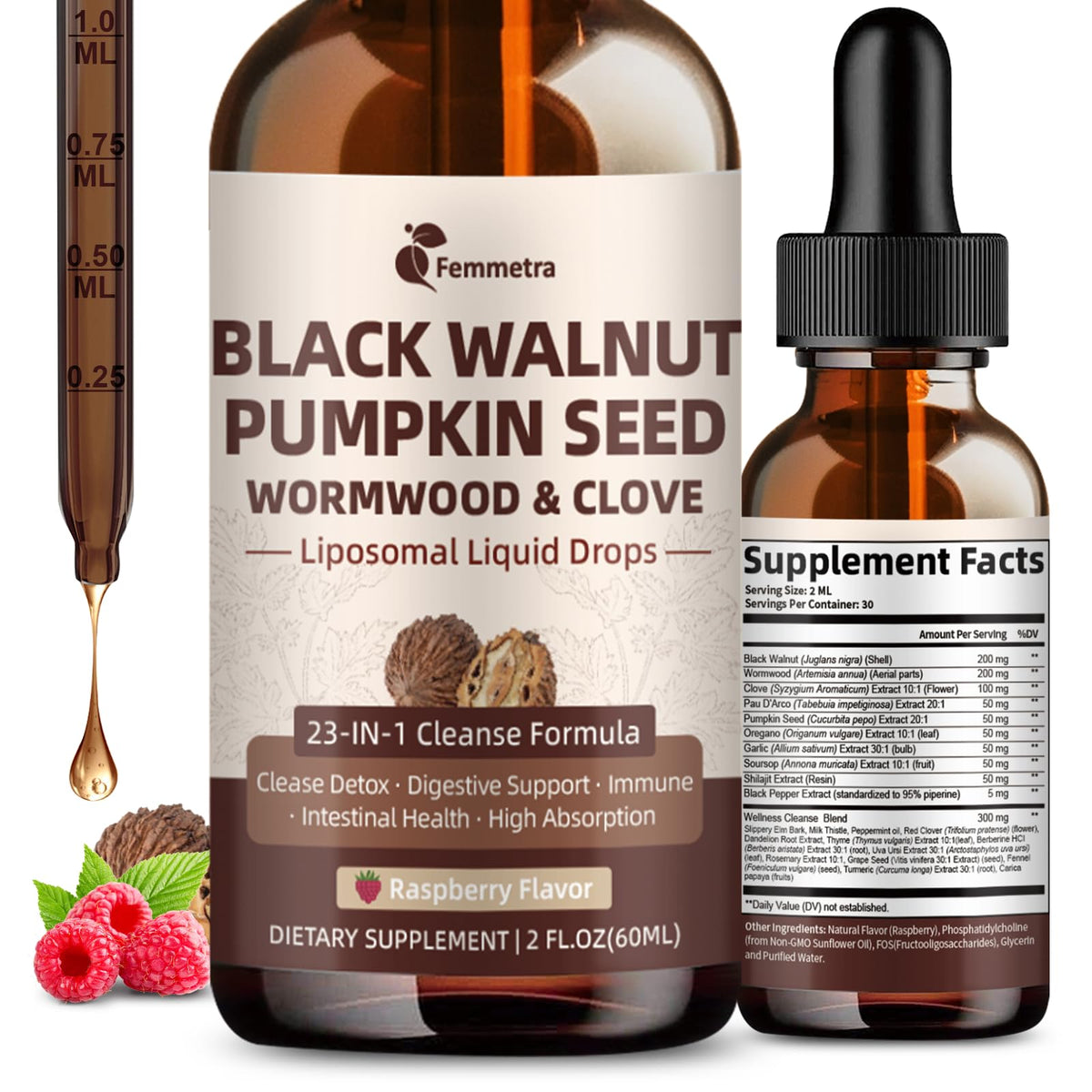 Femmetra Herbal Cleanse Drops 23-In-1 Formula front view