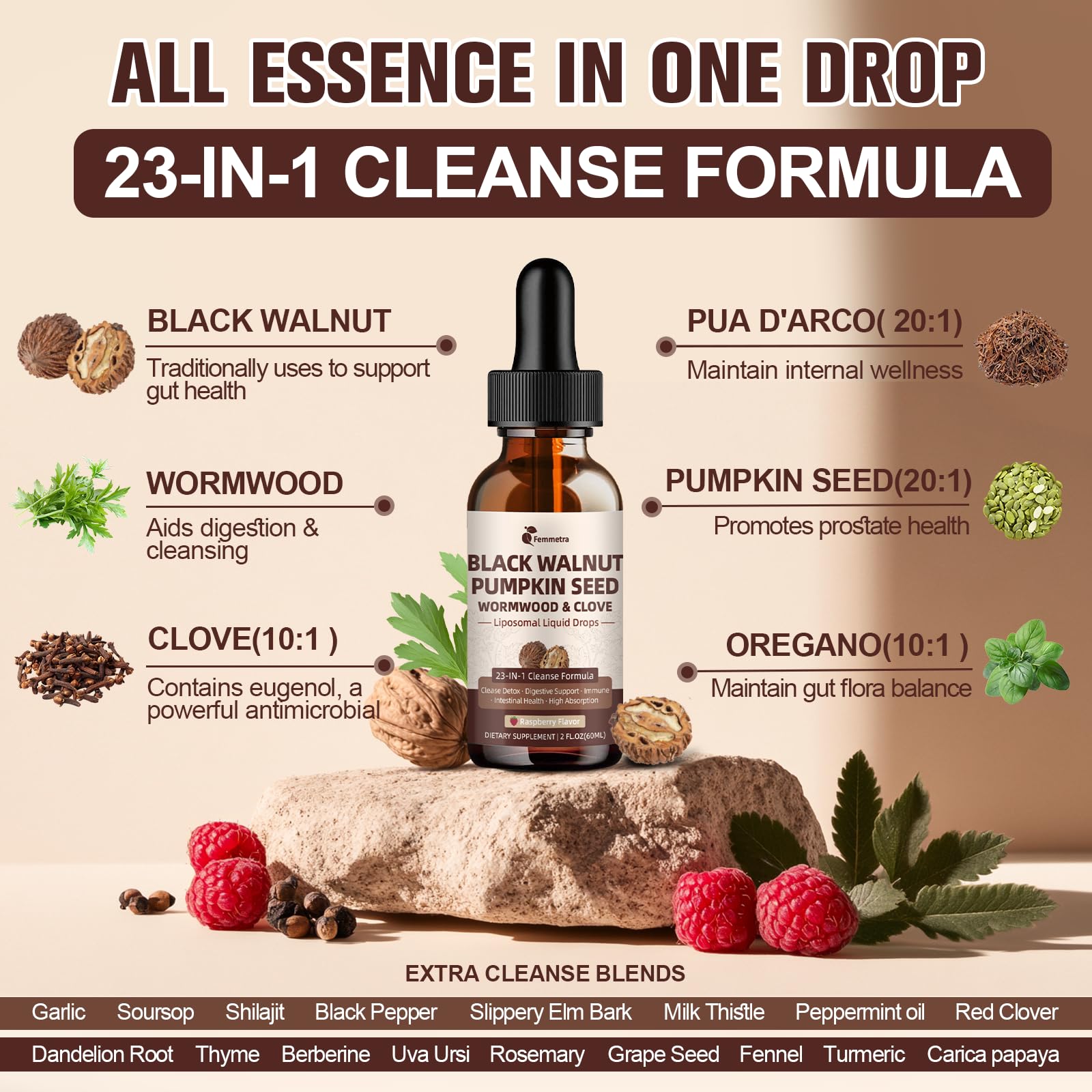 Femmetra Herbal Cleanse Drops packaging side view