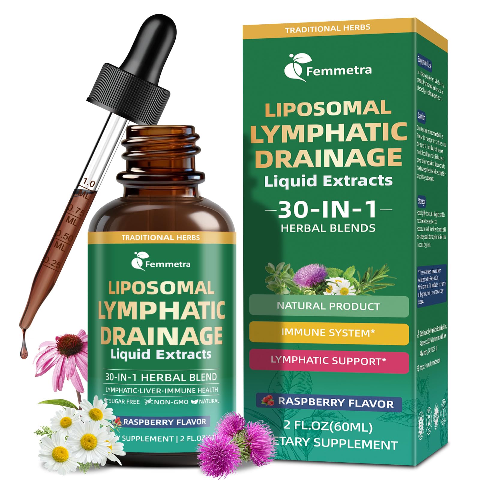 Femmetra Liposomal Lymphatic Drainage Drops 60ml front view